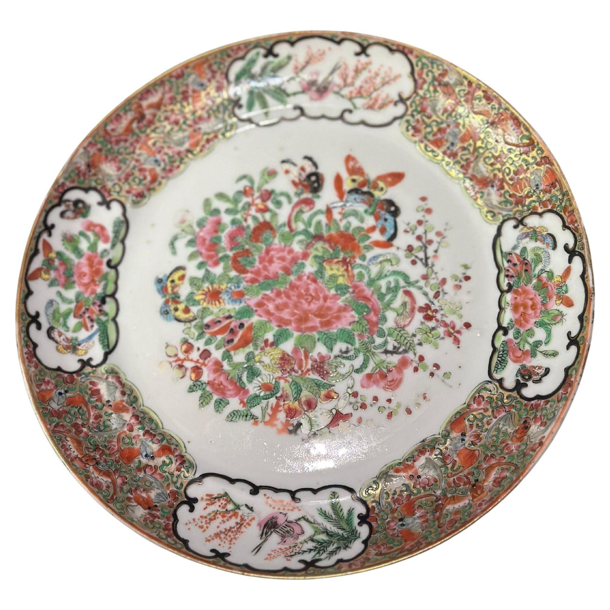 Porcelaine Ensemble de huit assiettes canton roses d'exportation chinoise du 18/19e siècle en vente
