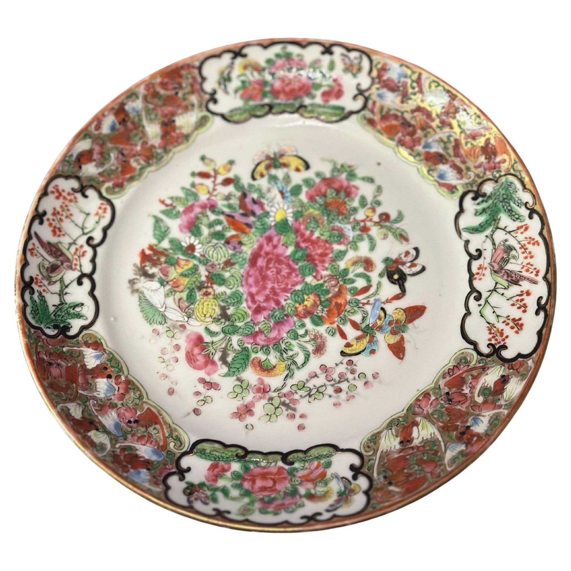 Ensemble de huit assiettes canton roses d'exportation chinoise du 18/19e siècle en vente 2
