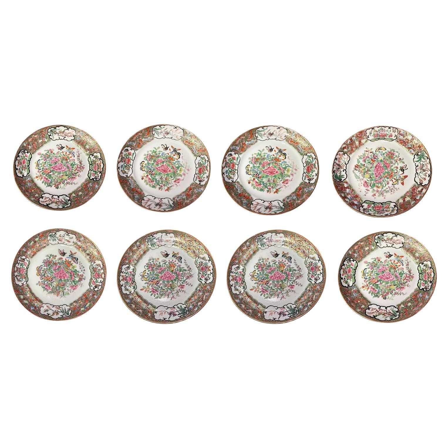 Set of Eight 18/19th Century Chinese Export Rose Canton Plates
