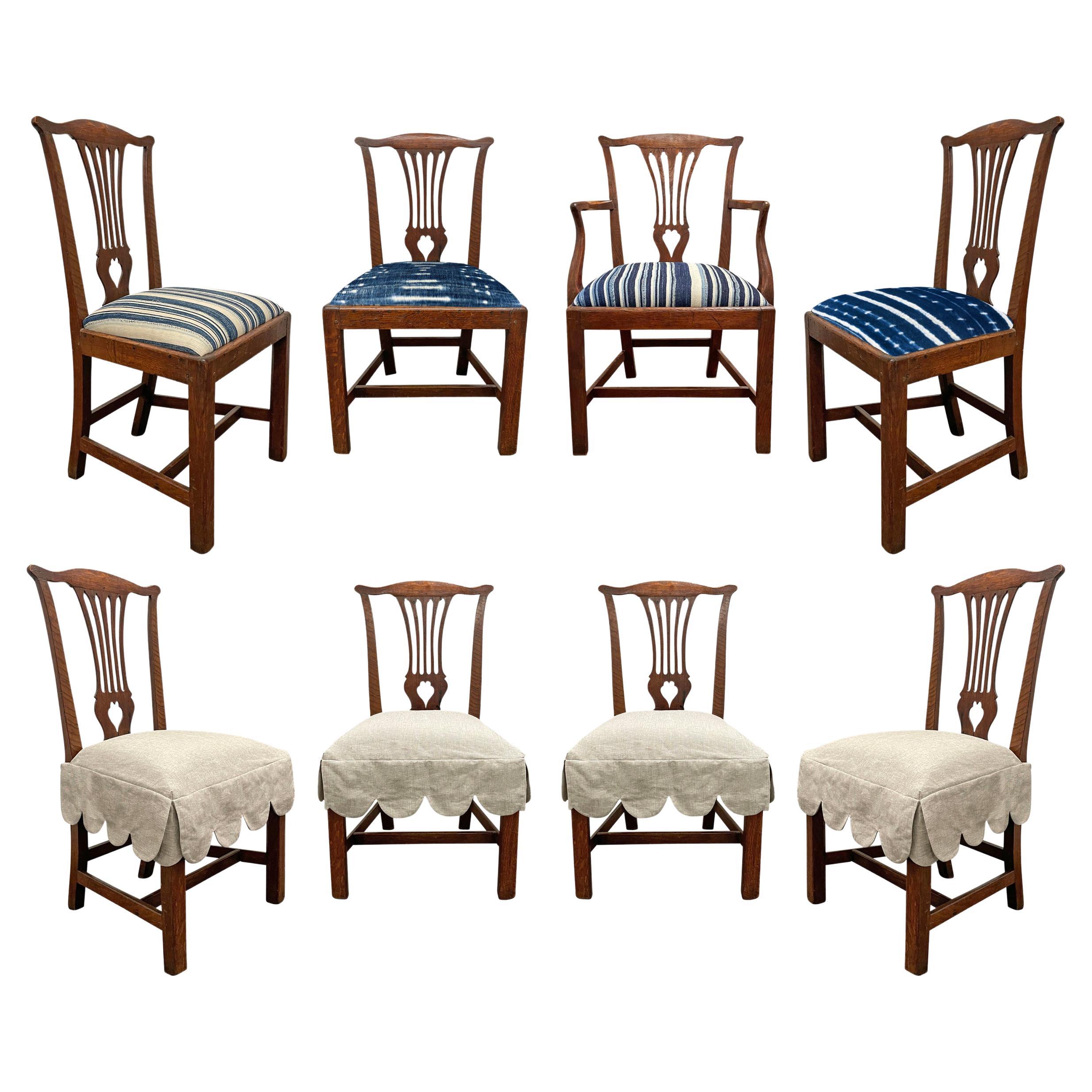 Set of Eight 18th Century Chippendale Dining Chairs with Custom Slipcovers