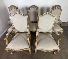 Set of Eight 18th-Century Style French Louis XV Carved & Giltwood Dining Chairs