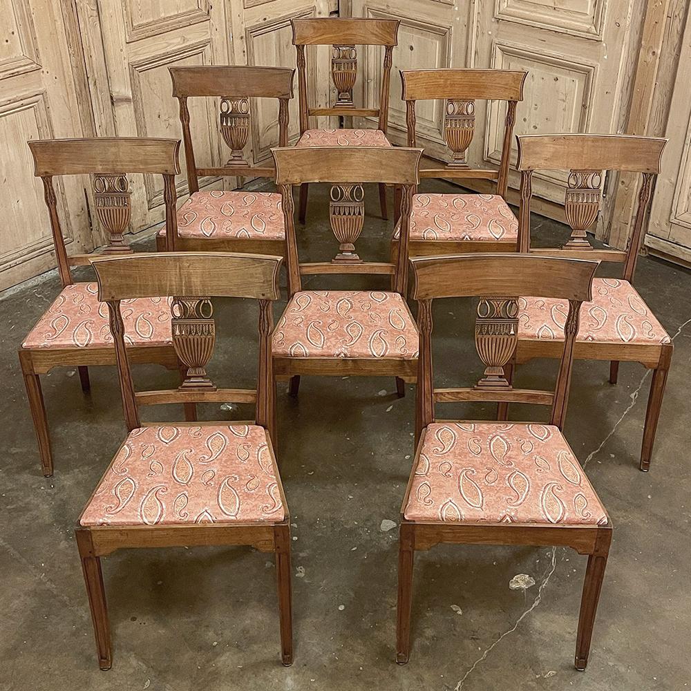 Hand-Crafted Set of Eight 18th Century Swedish Gustavian Neoclassical Dining Chairs For Sale