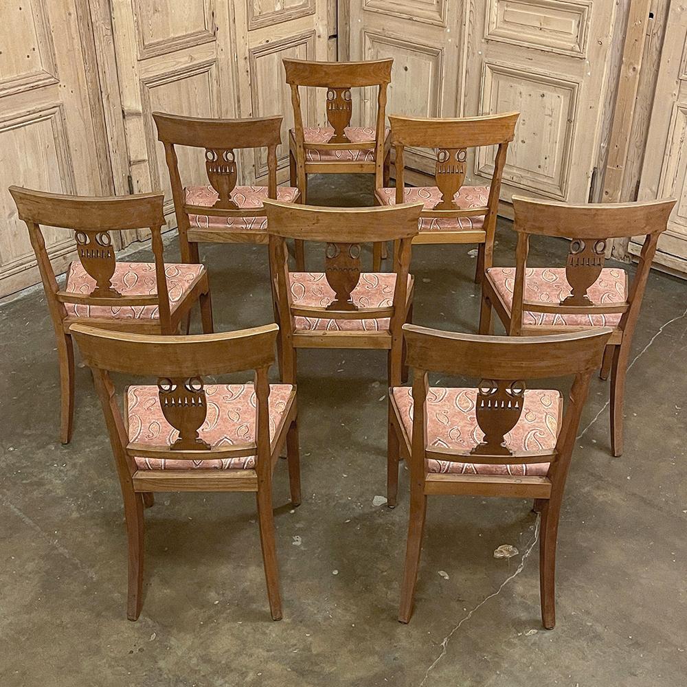 Fabric Set of Eight 18th Century Swedish Gustavian Neoclassical Dining Chairs For Sale