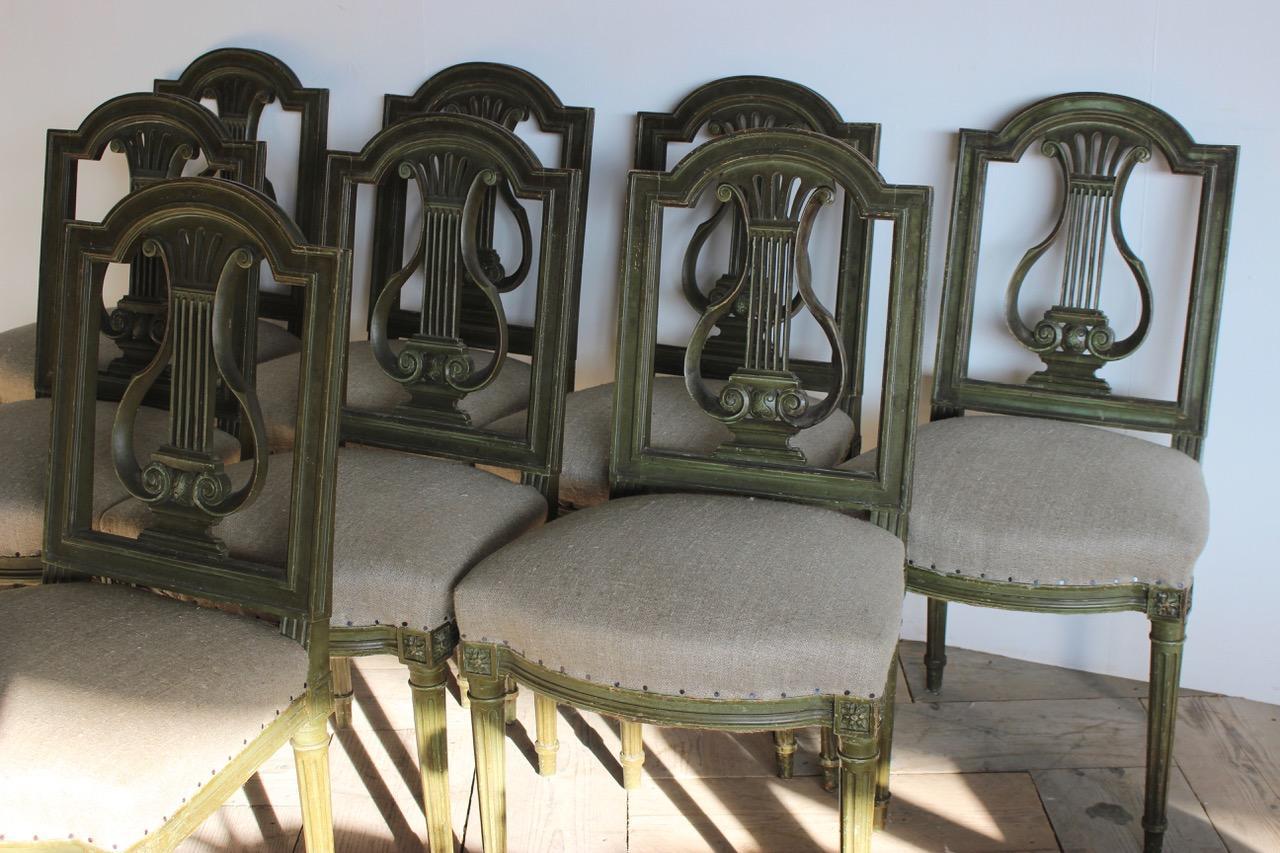 20th Century Set of Eight 1920s French Painted Dining Chairs For Sale