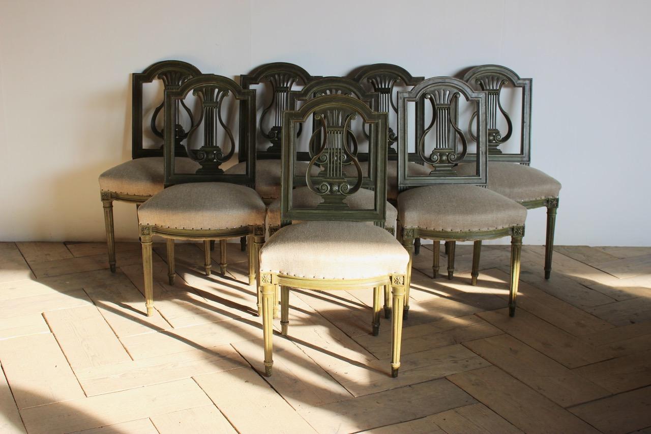 Set of Eight 1920s French Painted Dining Chairs For Sale 2