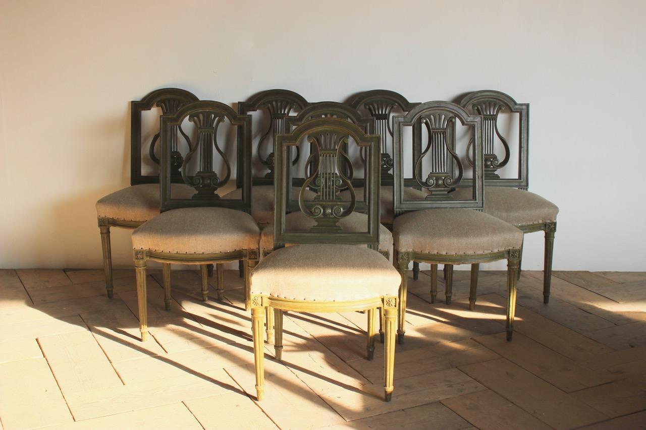 Set of Eight 1920s French Painted Dining Chairs For Sale 4