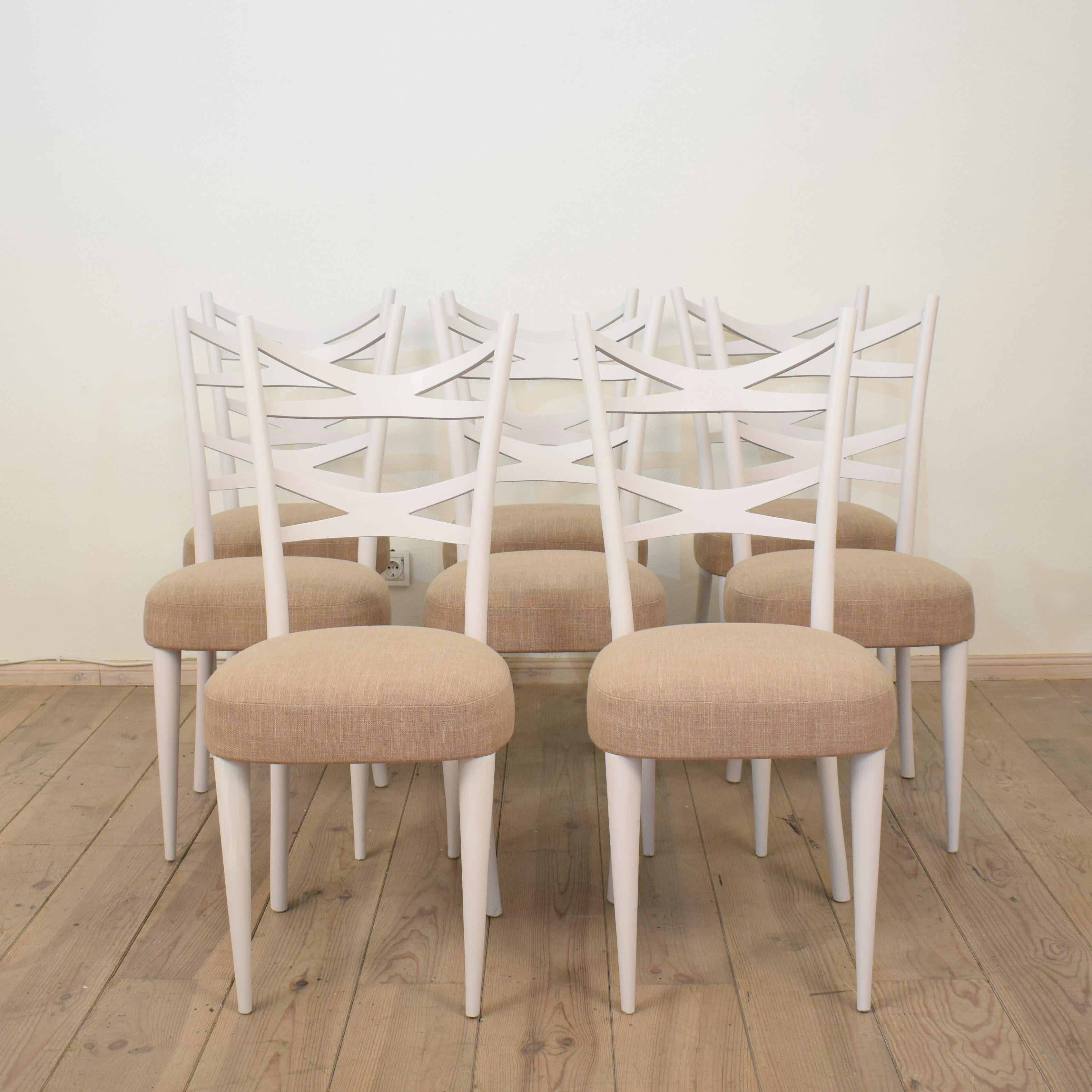 Mid-Century Modern Set of Eight Mid Century 1940s White Italian Dining Chairs Style Osvaldo Borsani