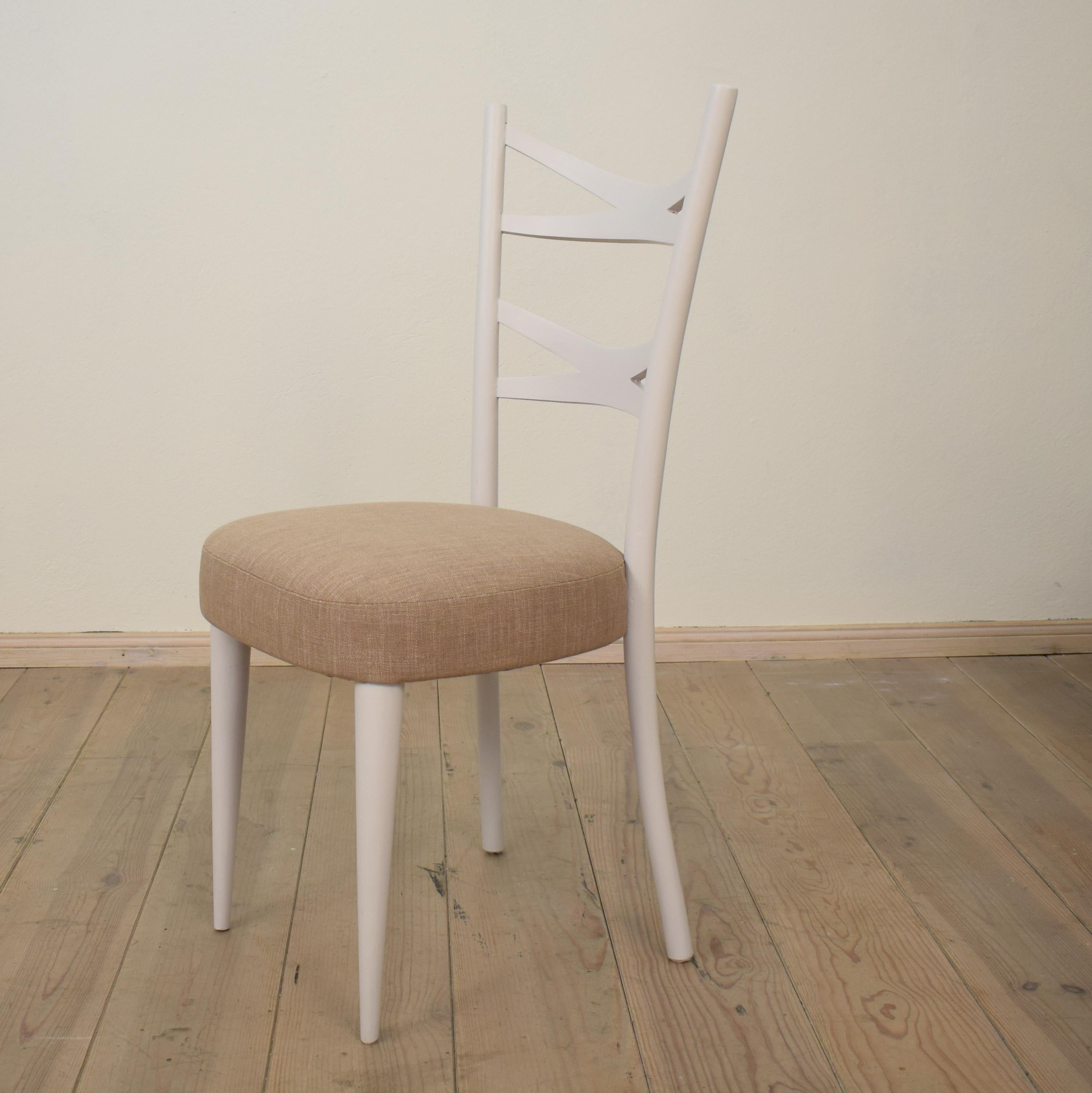 Upholstery Set of Eight Mid Century 1940s White Italian Dining Chairs Style Osvaldo Borsani