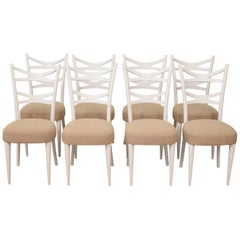 Vintage Set of Eight Mid Century 1940s White Italian Dining Chairs Style Osvaldo Borsani
