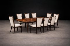 Set di otto sedie moderne brasiliane in legno e tessuto, Giuseppe Scapinelli, 1950