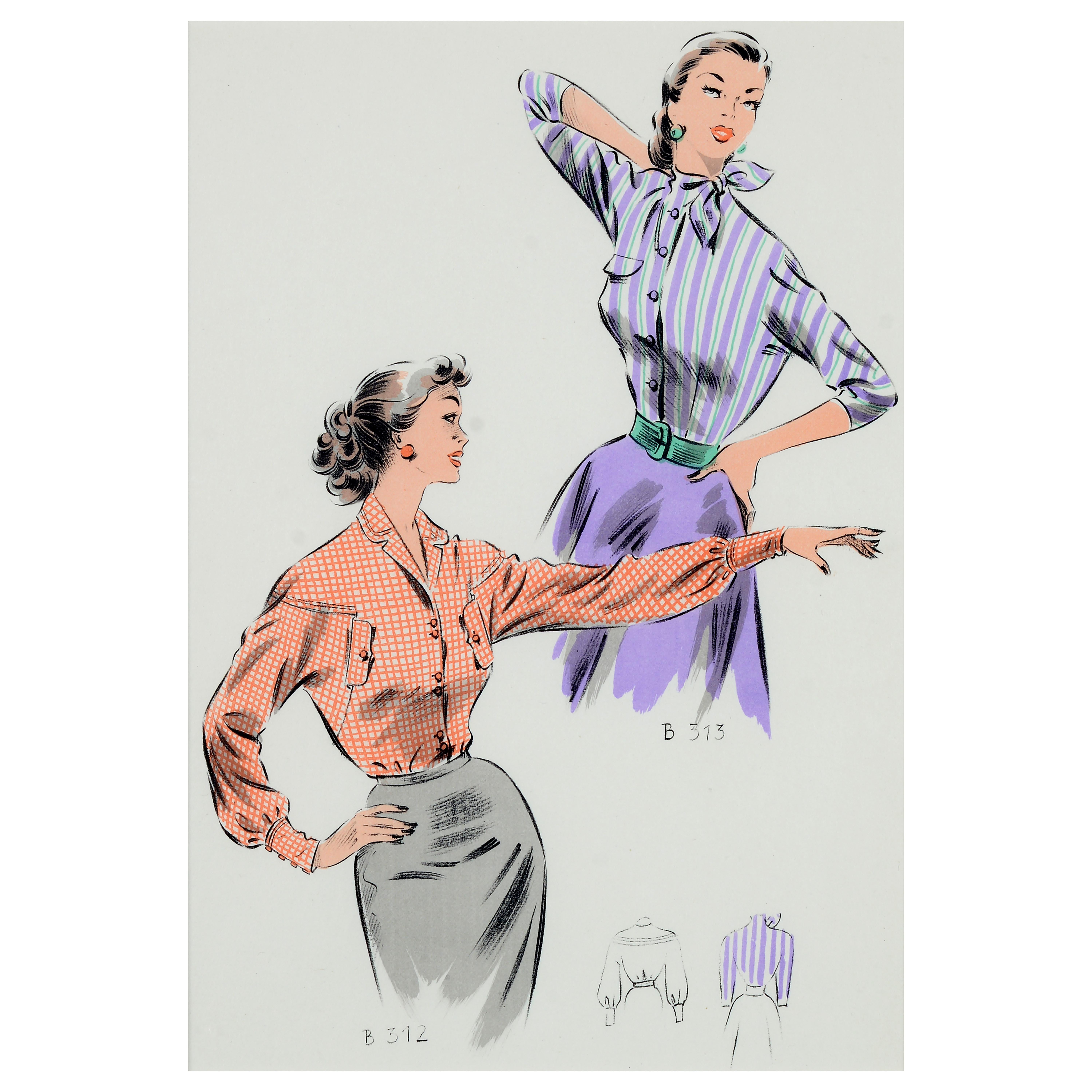 Set of eight 1950's vintage French fashion prints the Summer collection of 1954 For Sale 6