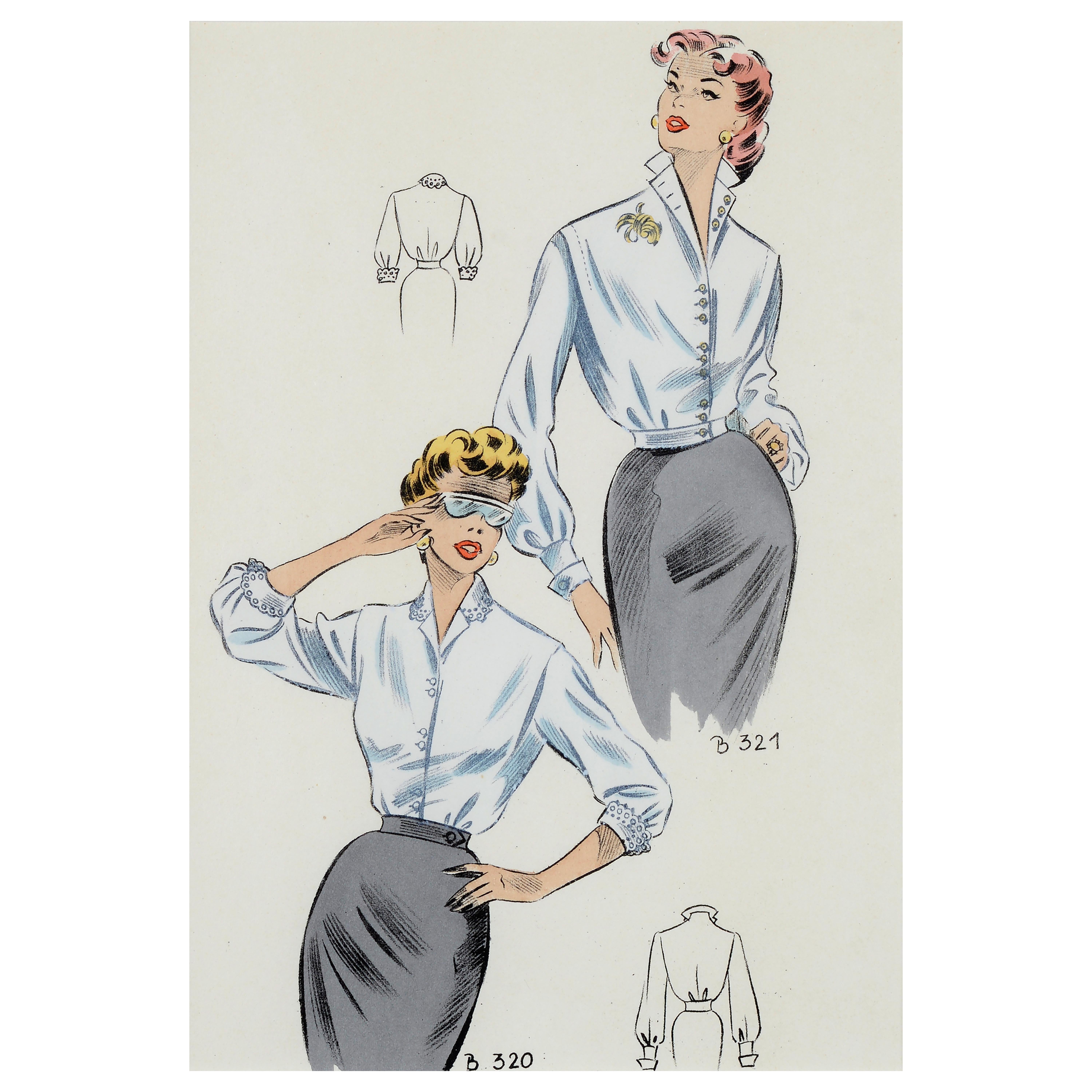 Set of eight 1950's vintage French fashion prints the Summer collection of 1954 For Sale 9