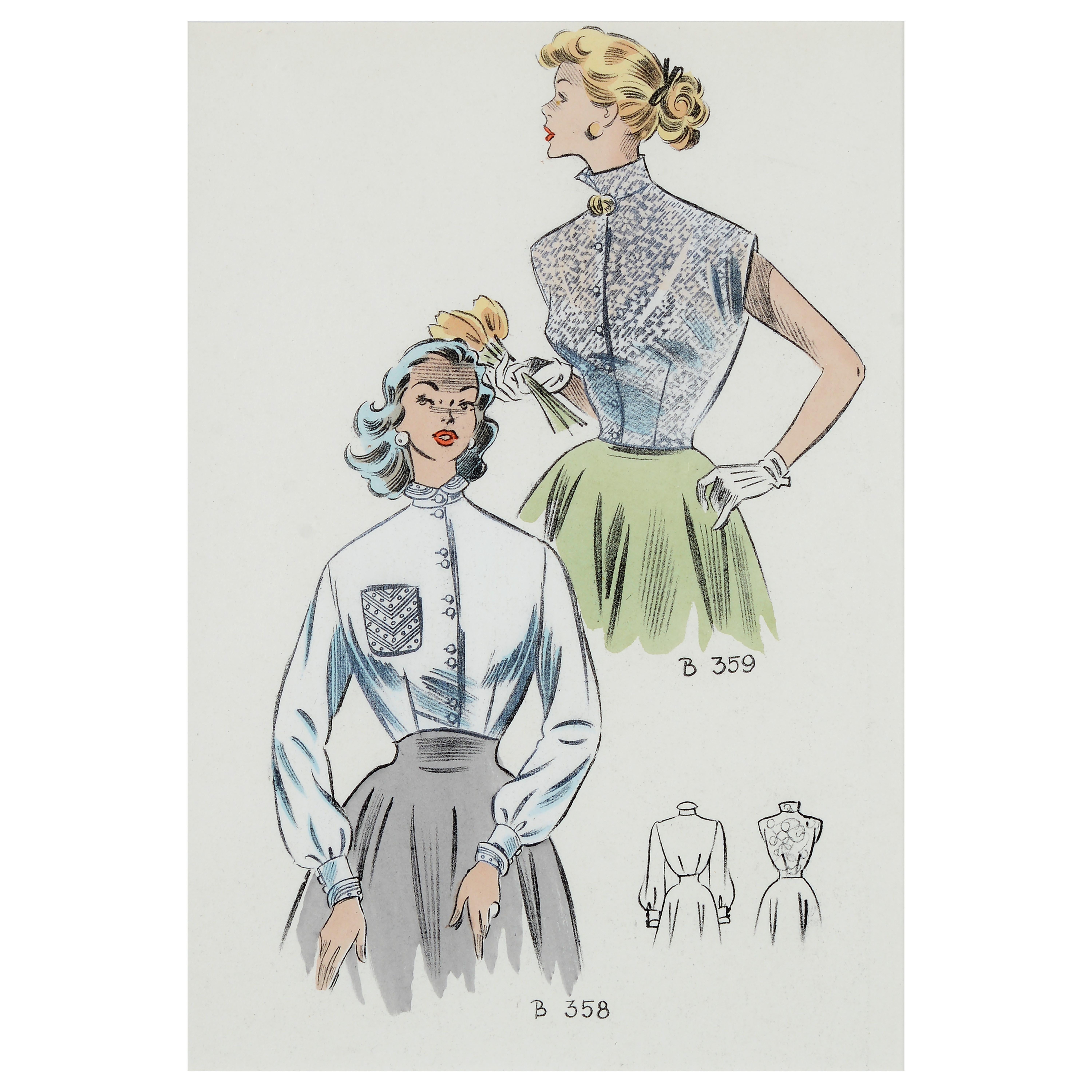 Set of eight 1950's vintage French fashion prints the Summer collection of 1954 For Sale 11