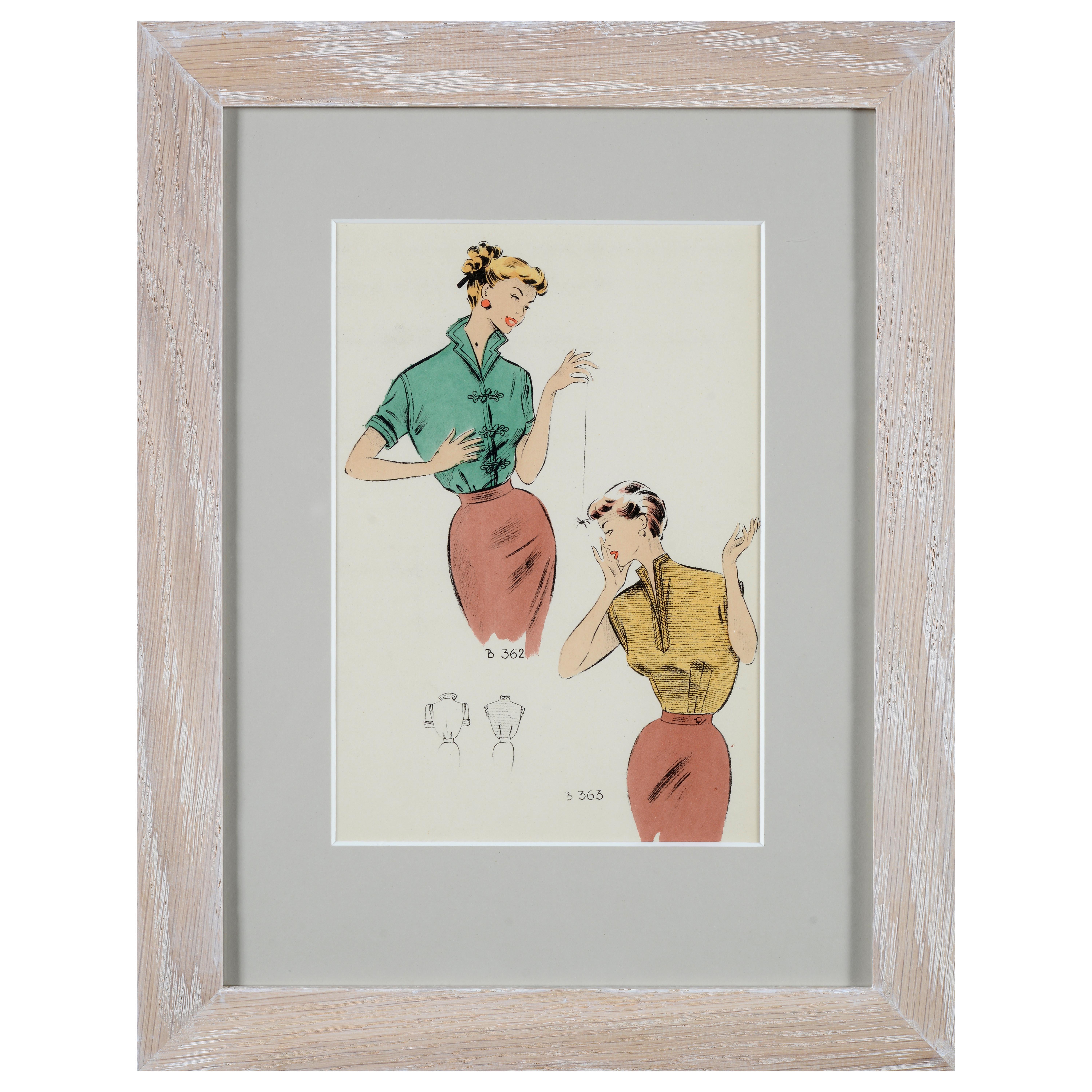Mid-20th Century Set of eight 1950's vintage French fashion prints the Summer collection of 1954 For Sale