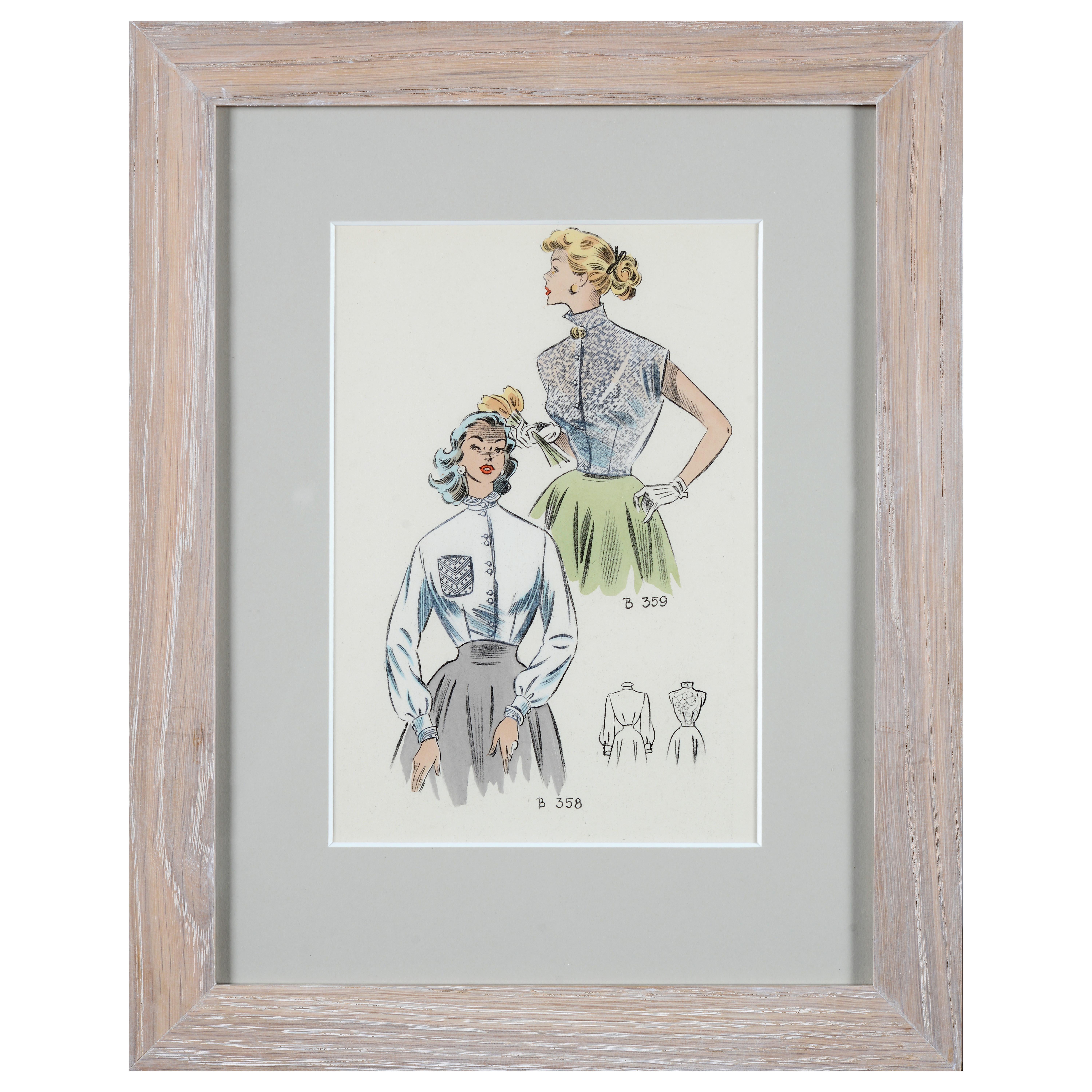 Set of eight 1950's vintage French fashion prints the Summer collection of 1954 For Sale 1