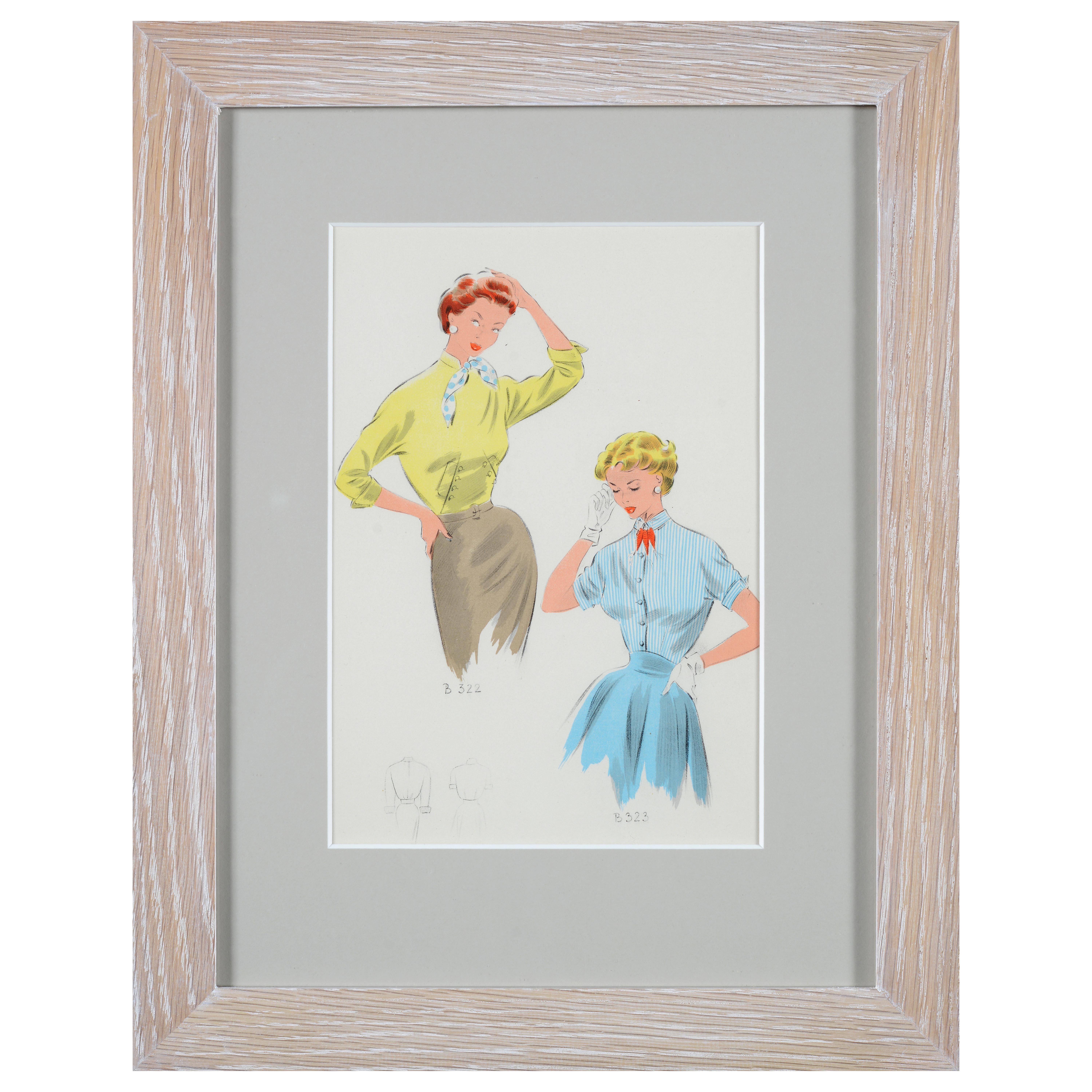 Set of eight 1950's vintage French fashion prints the Summer collection of 1954 For Sale 3