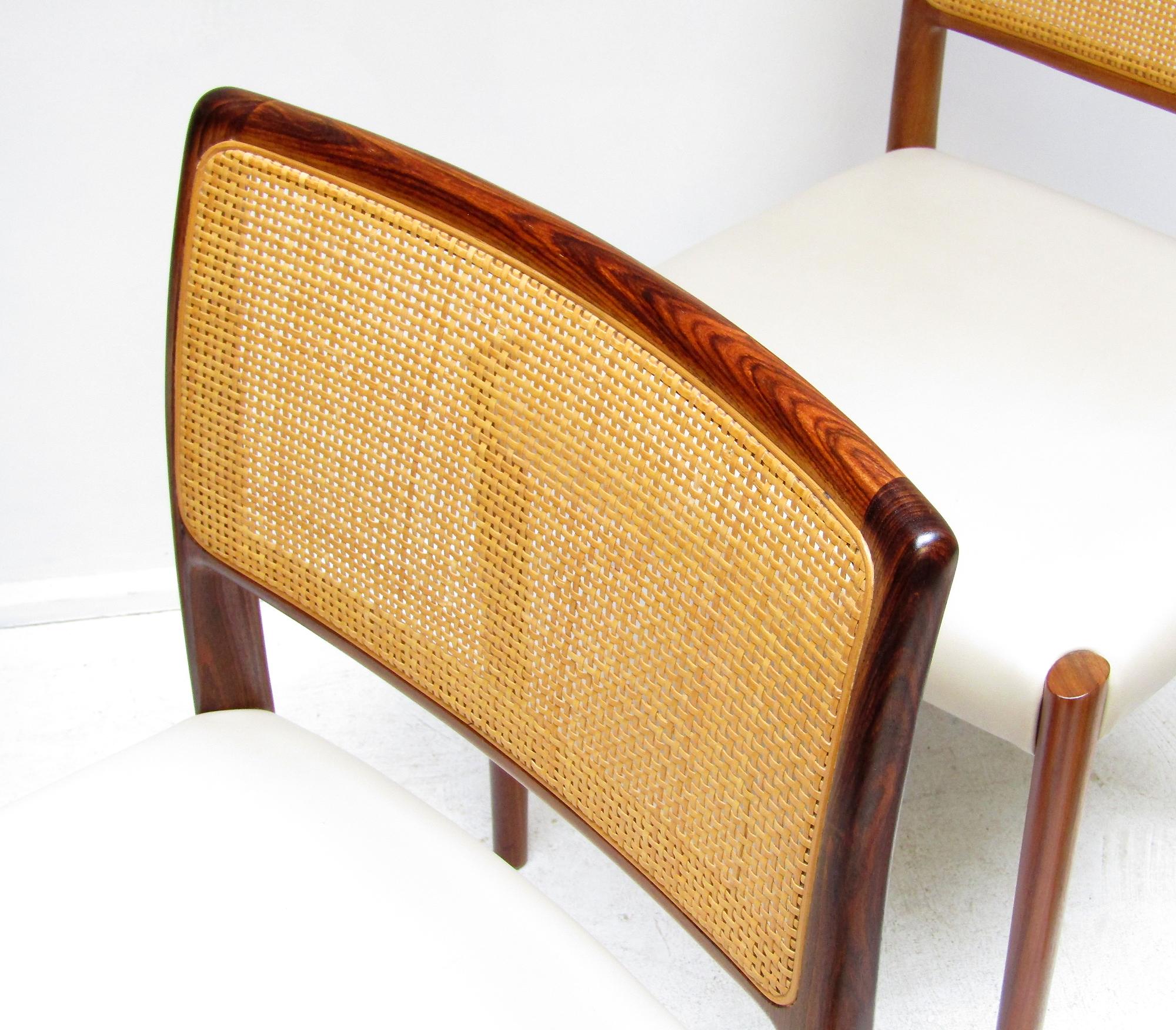 Set Of Eight 1960s Danish Dining Chairs In Rosewood & Rattan By Niels Moller For Sale 5