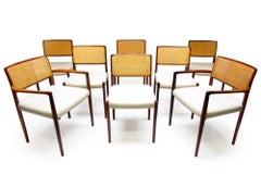 Set Of Eight 1960s Danish Dining Chairs In Rosewood & Rattan By Niels Moller