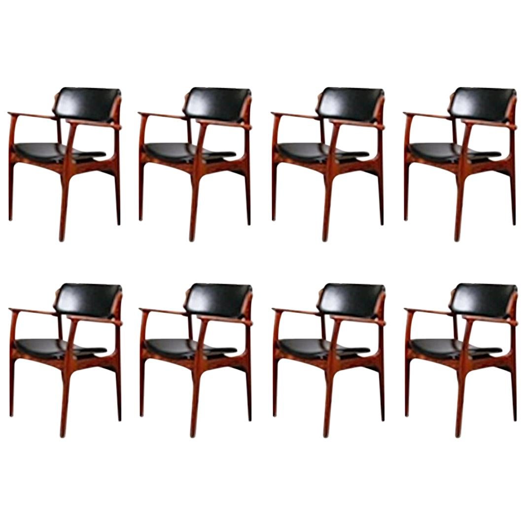 Set of Eight 1960s Erik Buch Armchairs in Rosewood