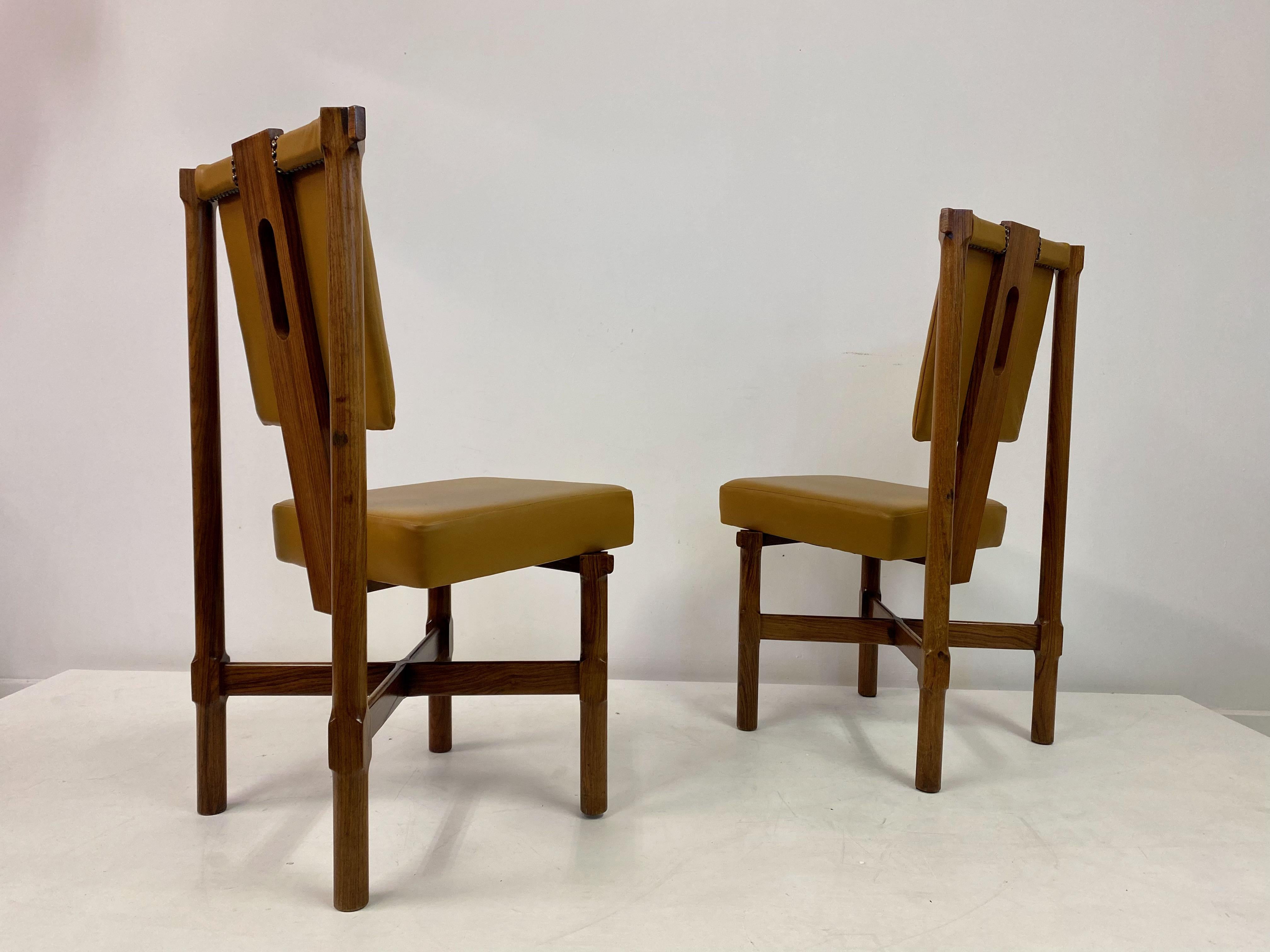 Set of Eight 1960s Italian Iroko and Leather Dining Chairs 8