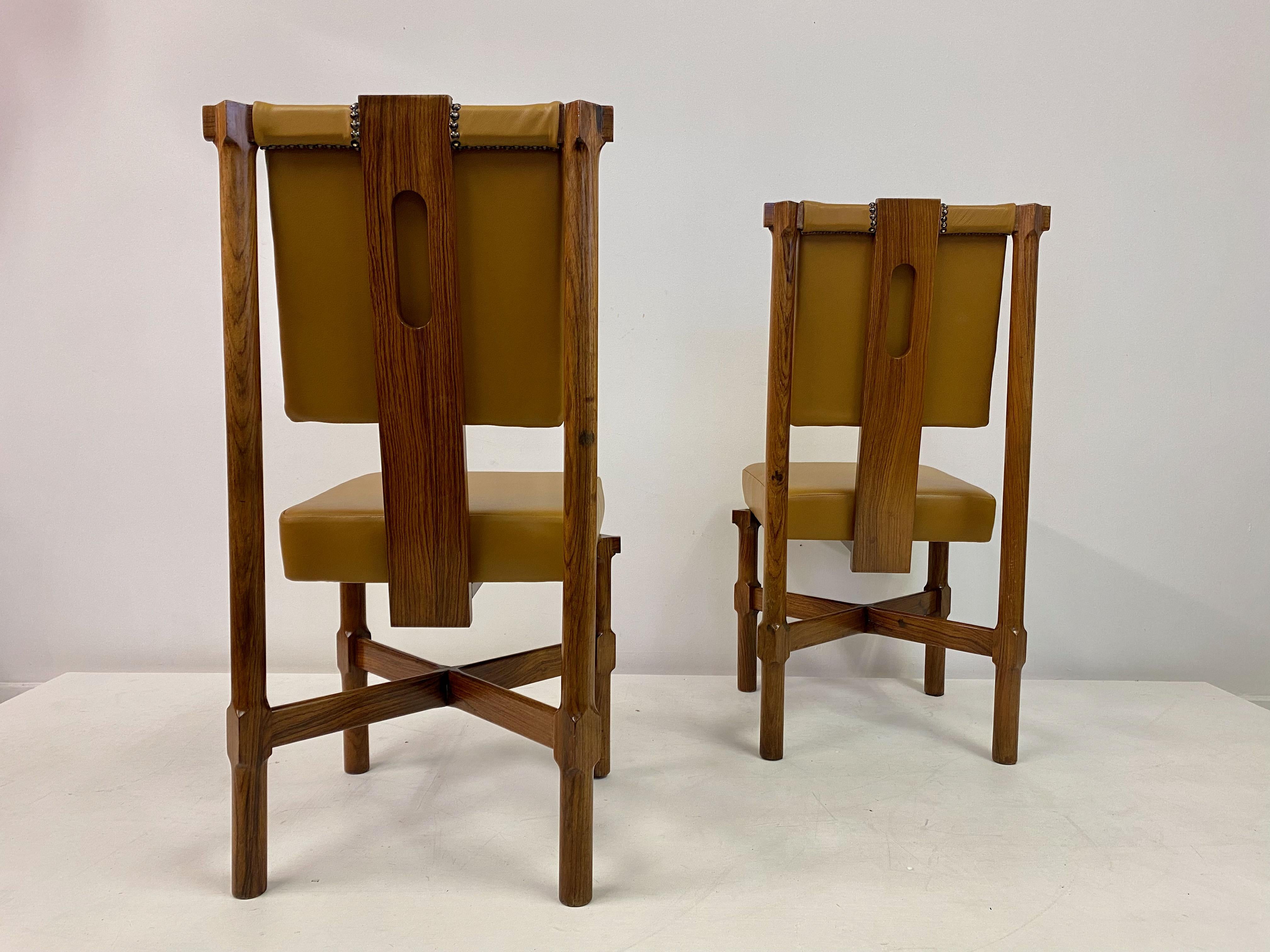 Set of Eight 1960s Italian Iroko and Leather Dining Chairs 9