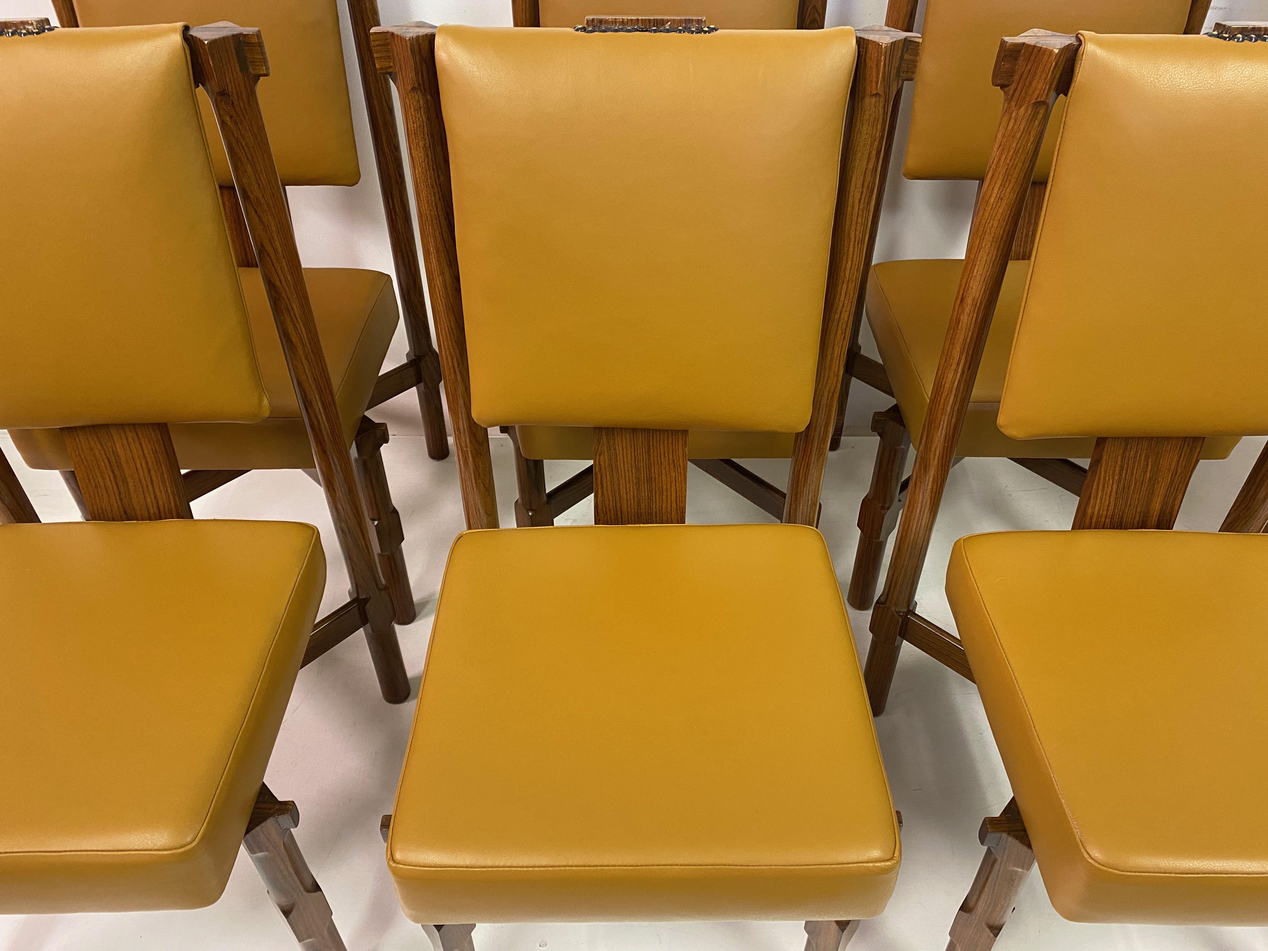 Mid-Century Modern Set of Eight 1960s Italian Iroko and Leather Dining Chairs