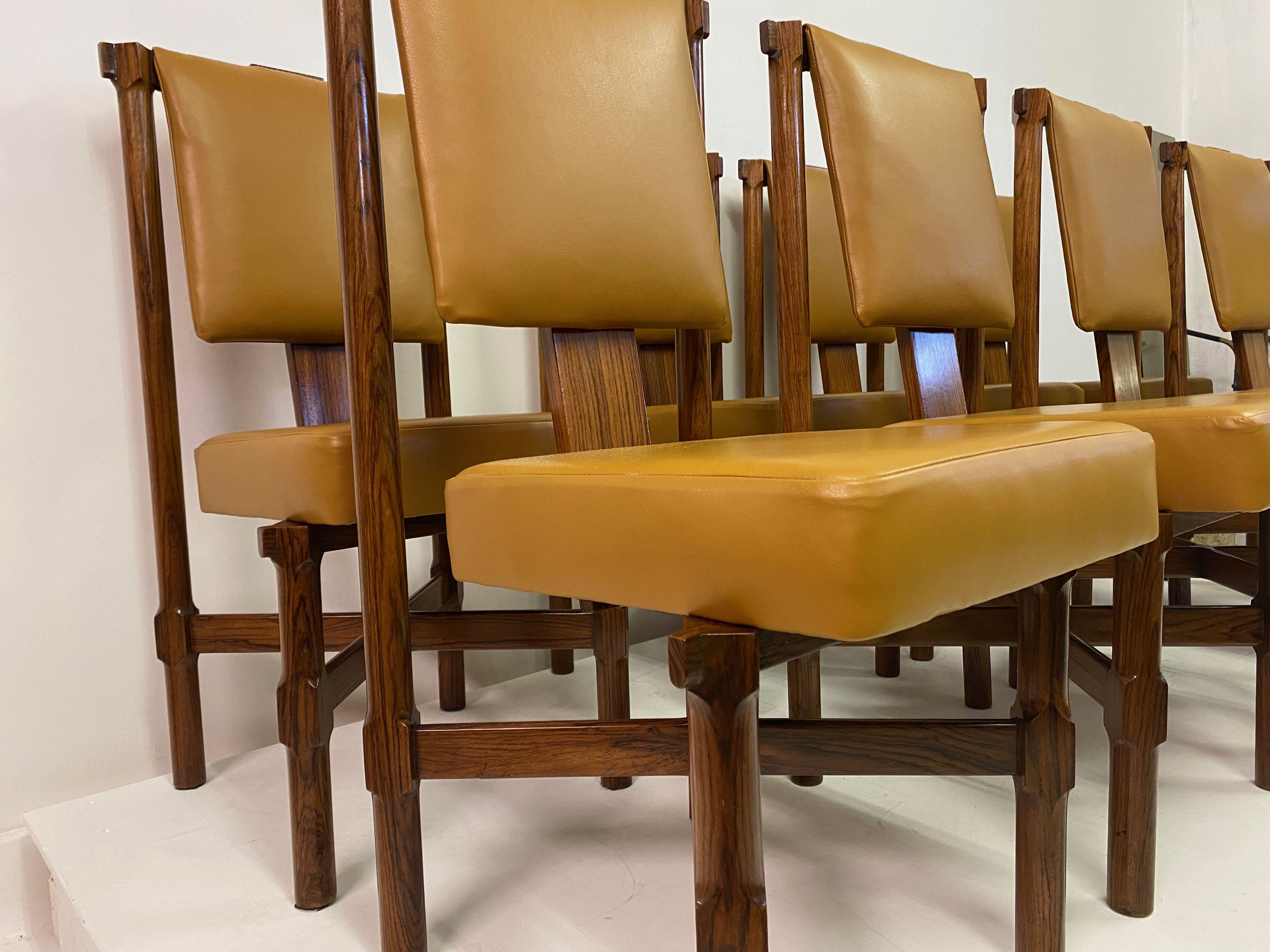 20th Century Set of Eight 1960s Italian Iroko and Leather Dining Chairs