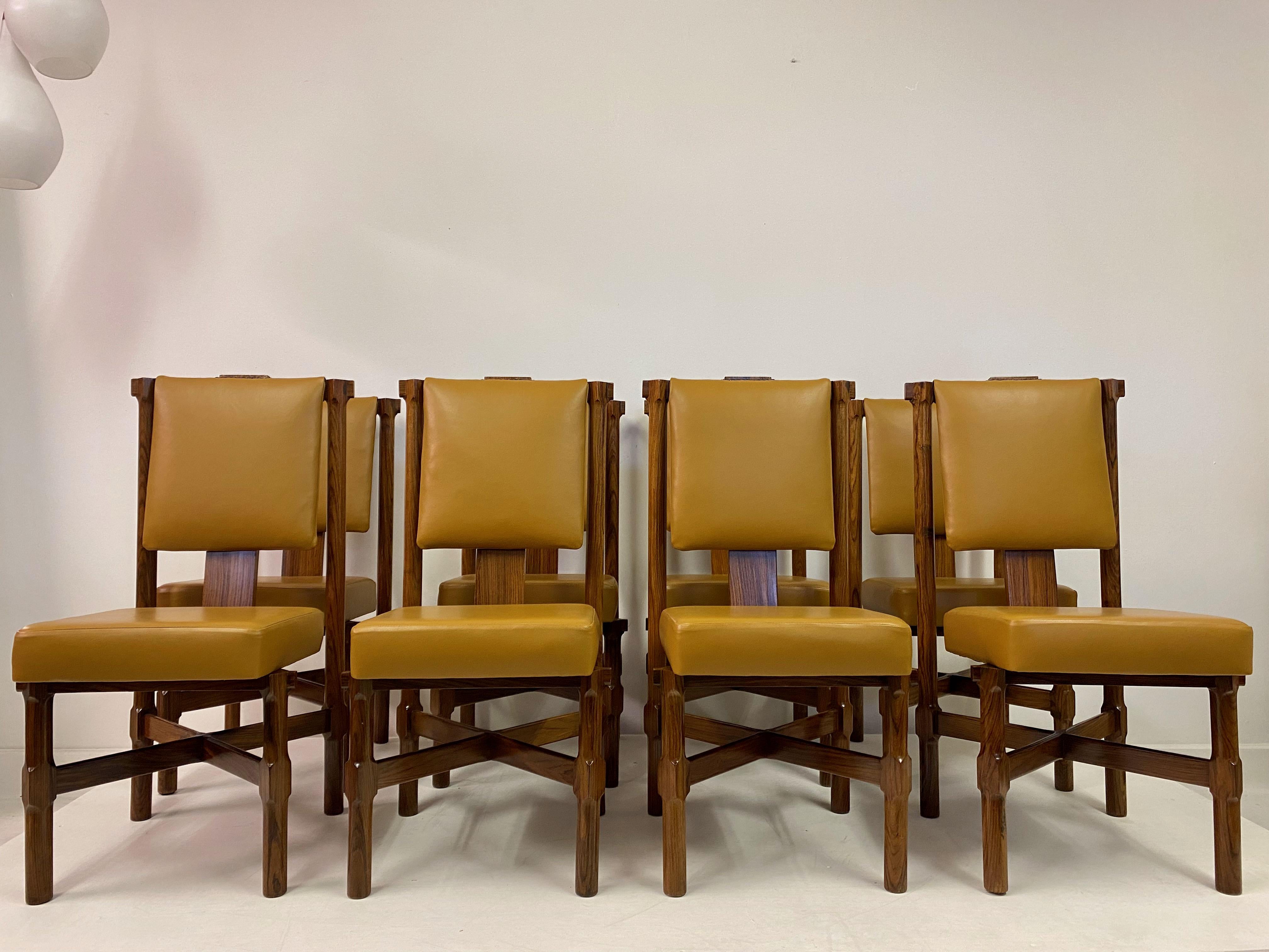 Set of Eight 1960s Italian Iroko and Leather Dining Chairs 2
