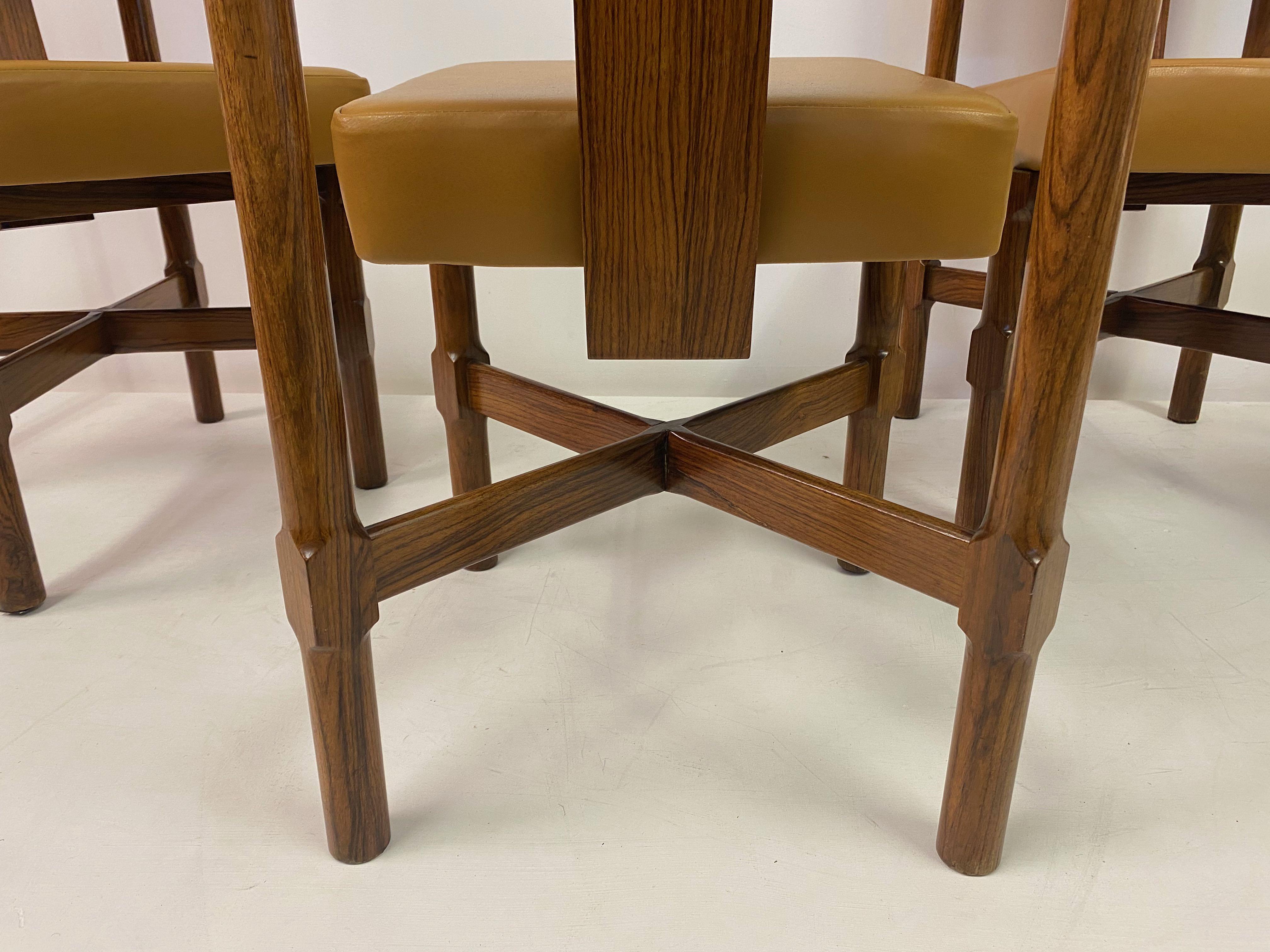 Set of Eight 1960s Italian Iroko and Leather Dining Chairs 3
