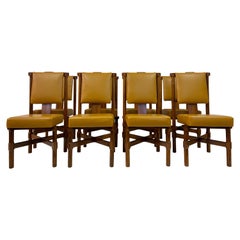 Set of Eight 1960s Italian Iroko and Leather Dining Chairs