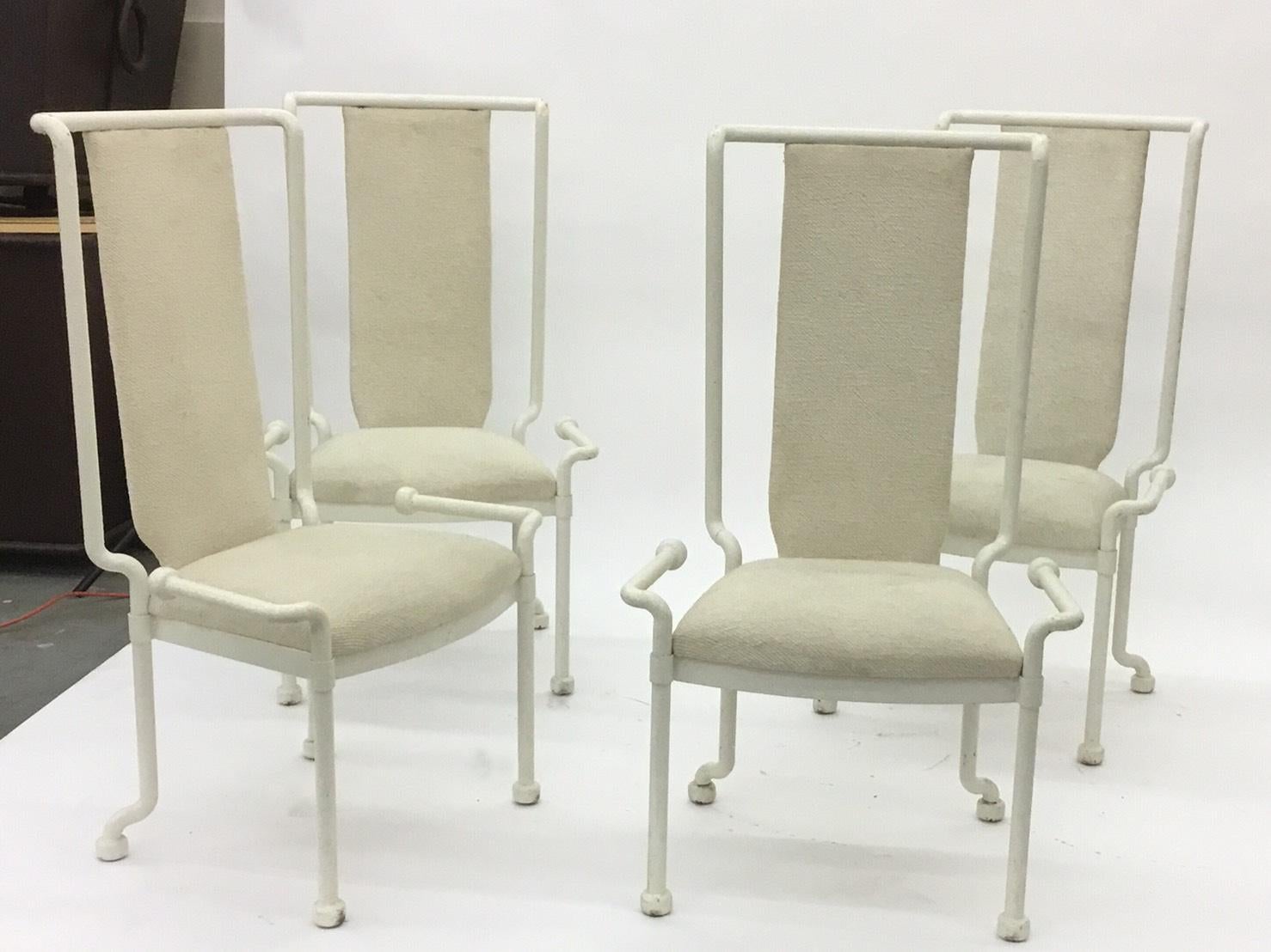 Set of Eight, 1970 White Painted Cast Iron Tables and Dining Chairs For Sale 3