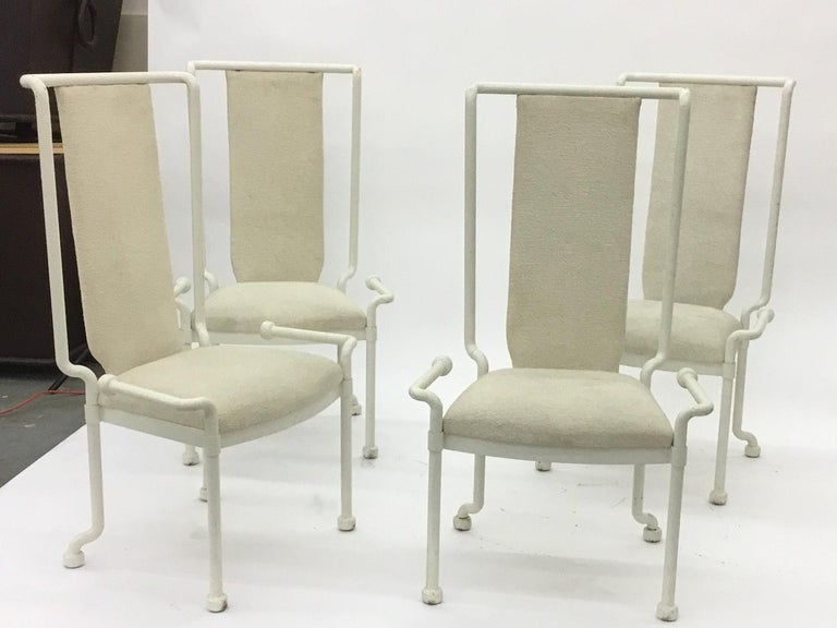 Set of Eight, 1970 White Painted Cast Iron Tables and Dining Chairs For Sale 5