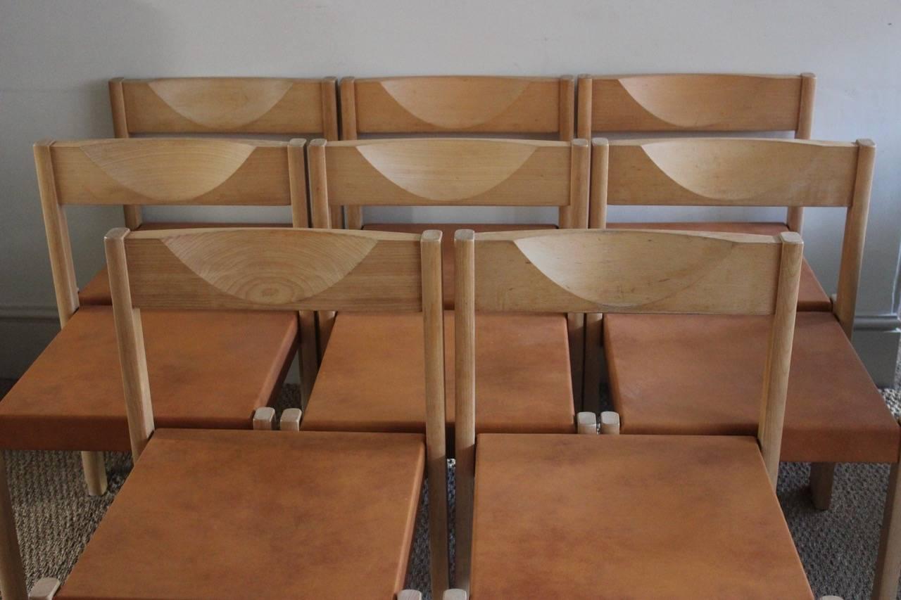 Leather Set of Eight 1970s Dining Chairs