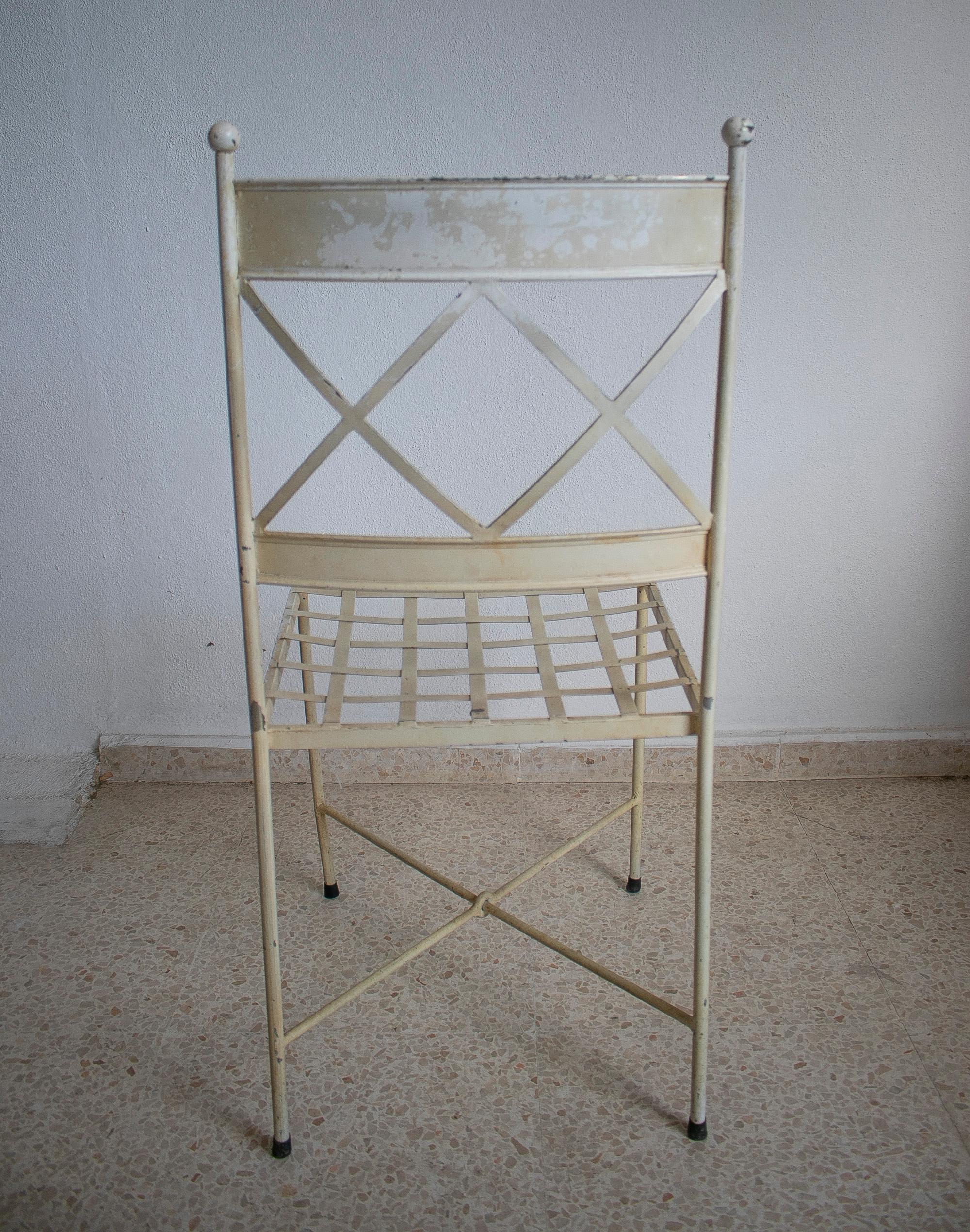 Set of Eight 1970s Spanish Iron Garden Chairs Painted White 2