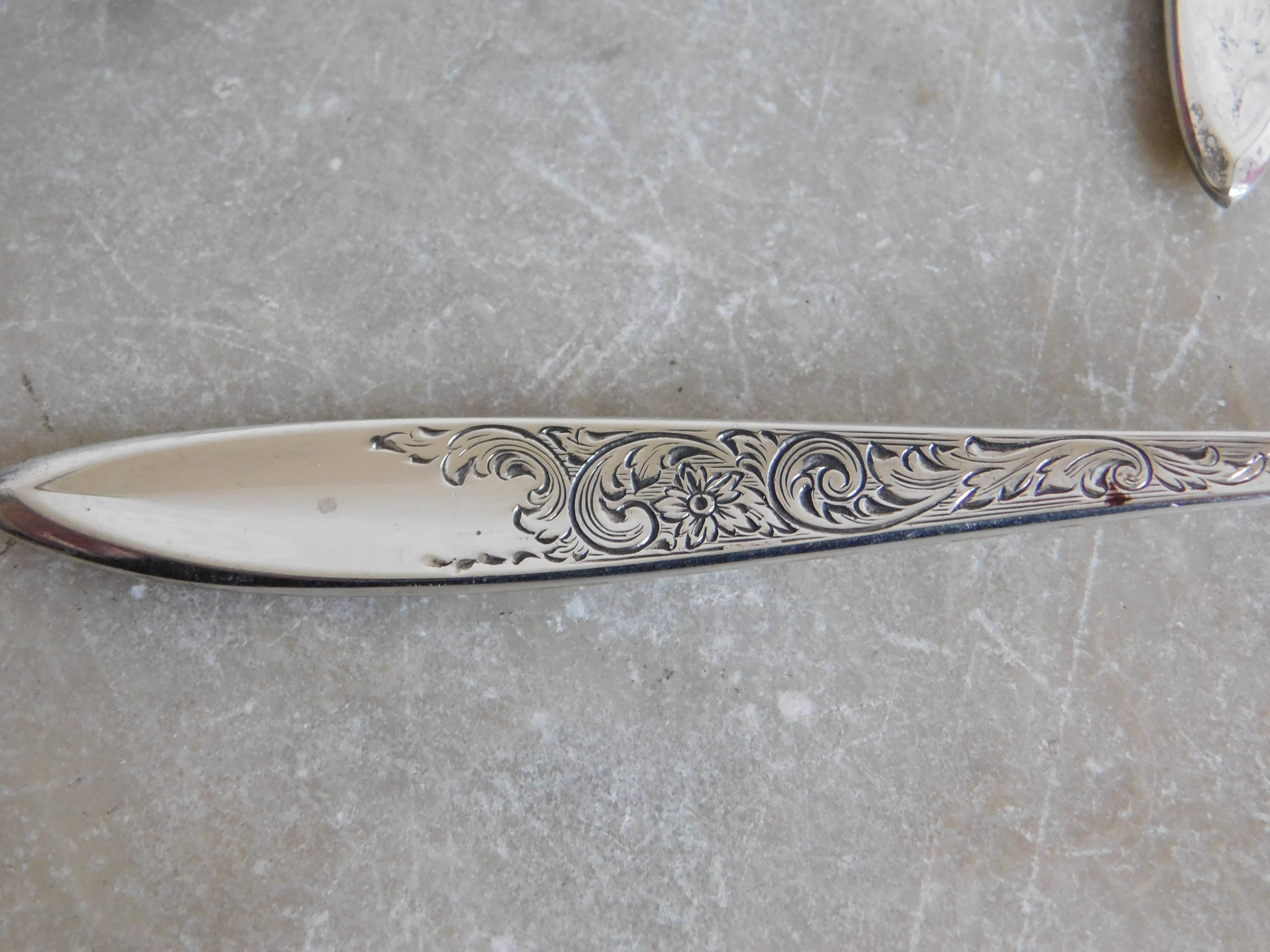 Set of Eight 1970s Sterling Silver Tea Spoons Gorham White Paisley Pattern In Good Condition For Sale In Antwerp, BE