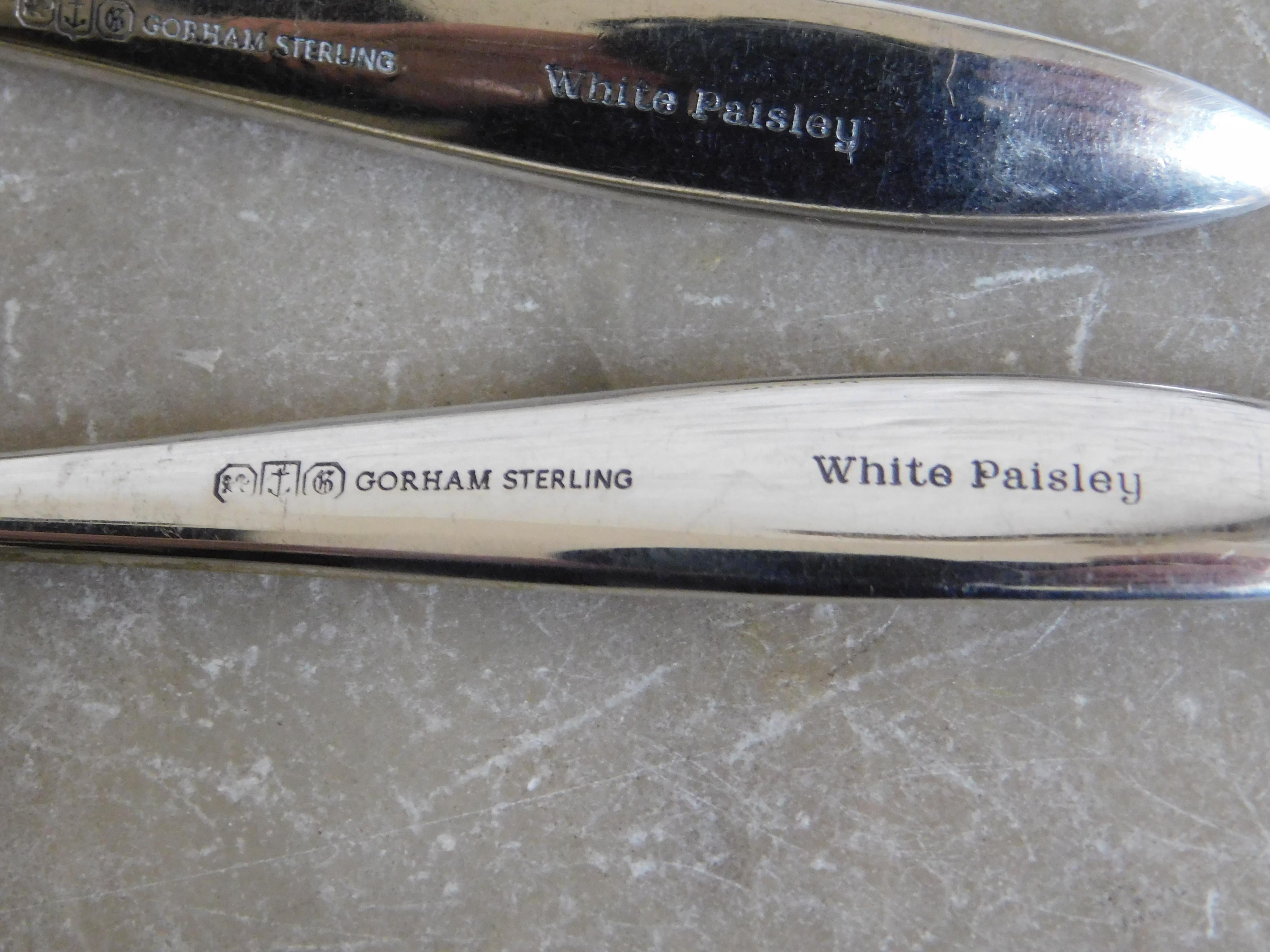 Set of Eight 1970s Sterling Silver Tea Spoons Gorham White Paisley Pattern For Sale 2