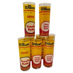 Used Set of Eight 1970s Wilson Tennis Ball Collins Glasses