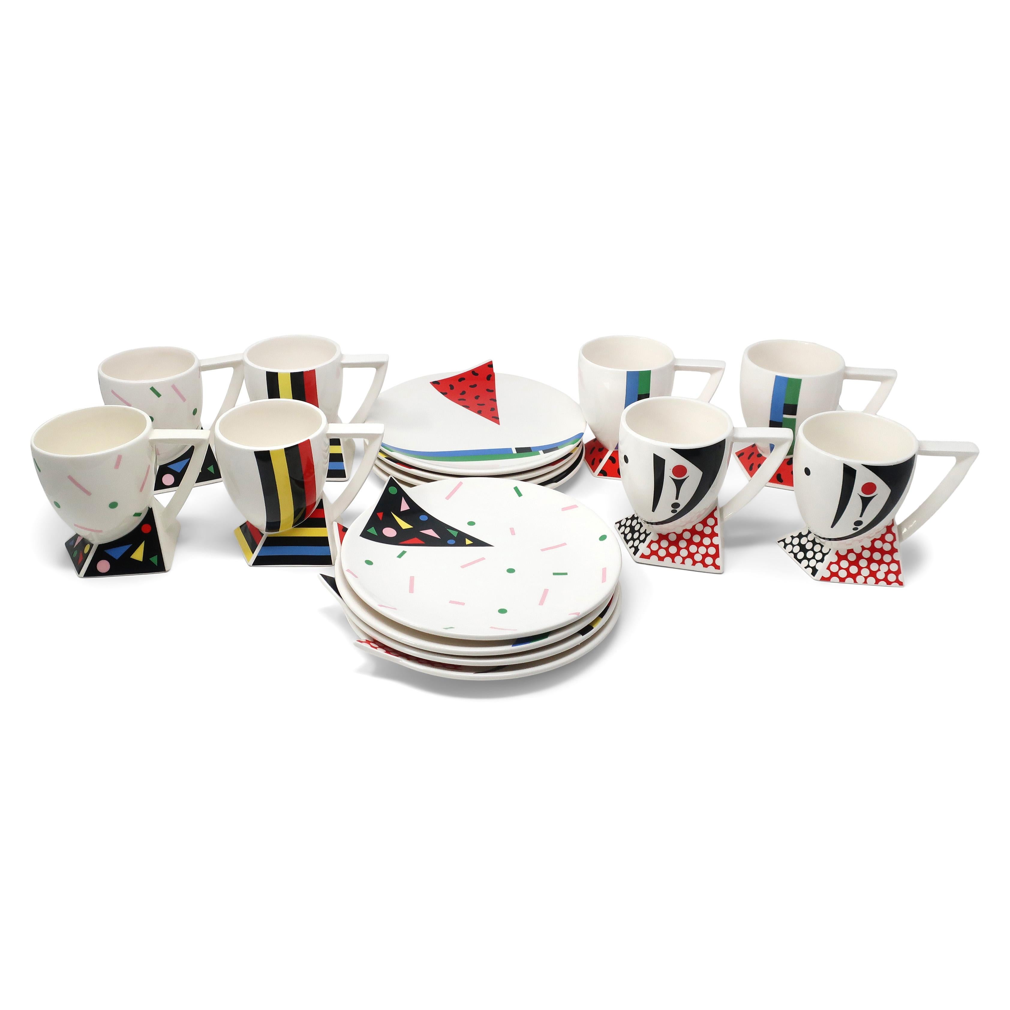 Post-Modern Set of Eight 1980s Postmodern Kato Kogei Fujimori Alpha 3 Mugs and Plates