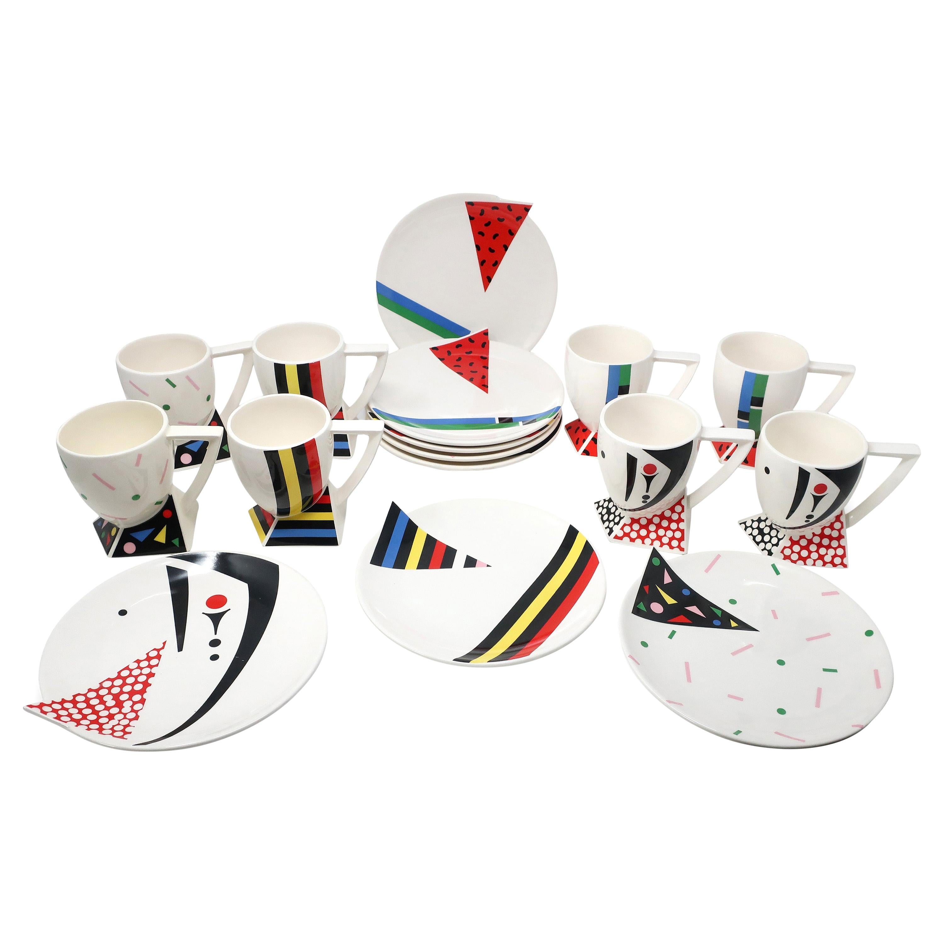 Set of Eight 1980s Postmodern Kato Kogei Fujimori Alpha 3 Mugs and Plates