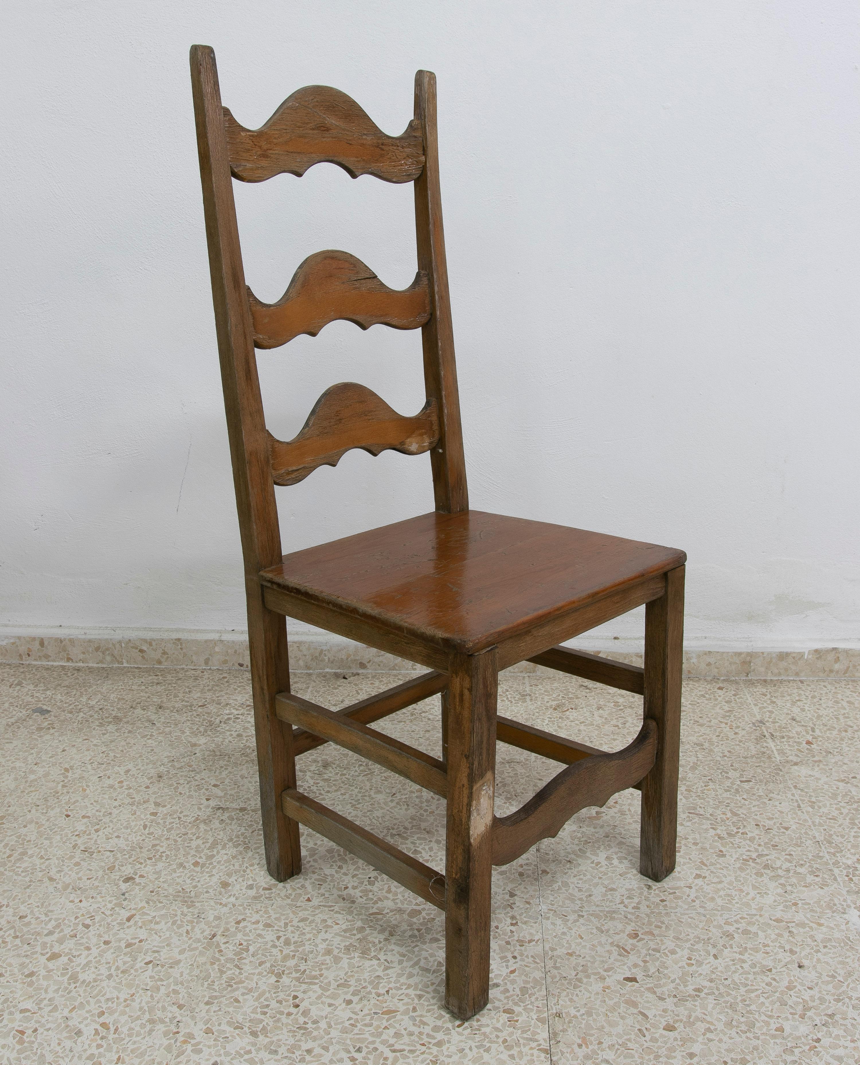 Set of eight 1980s Spanish Andalusian traditional wooden Flamenco chairs.