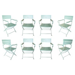 Set of Eight 1980s Spanish Green Iron Garden Chairs