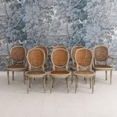 Set of Eight 19th c. French Louis XVI Oval Back Cane Chairs in Original Paint