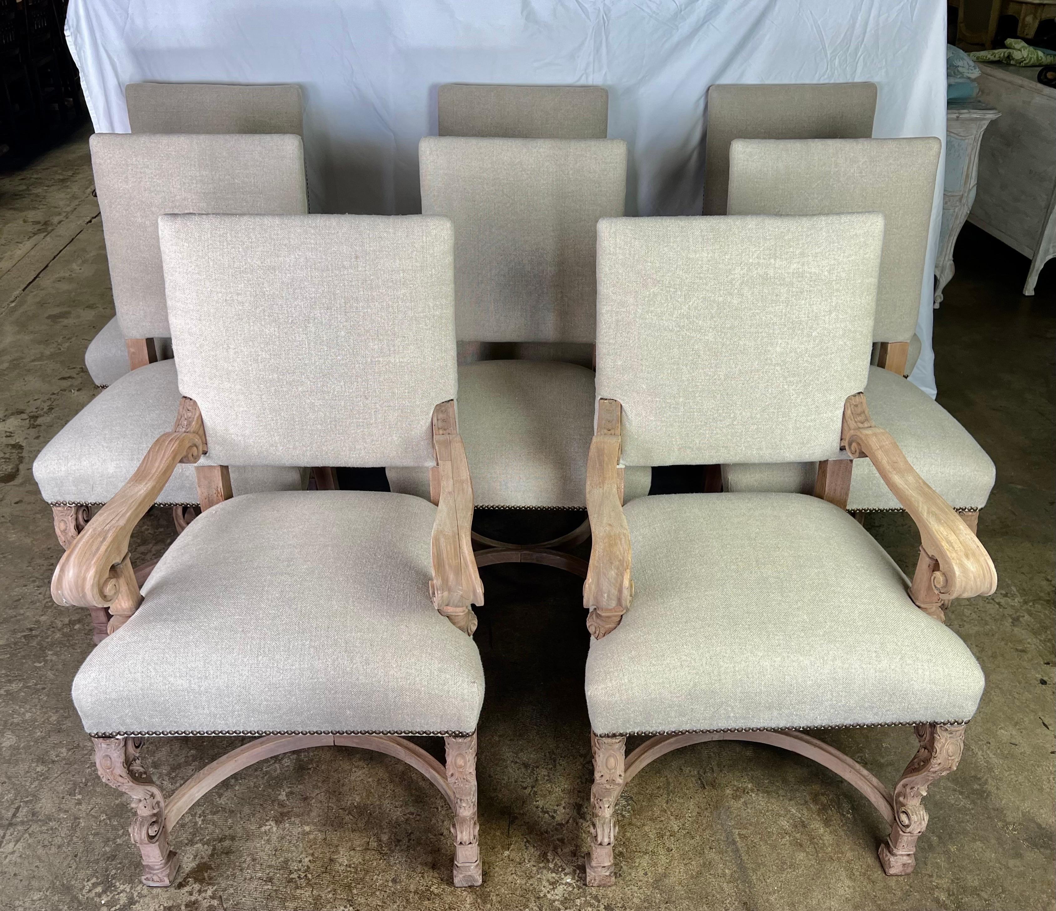 French Set of Eight 19th C. Bleached Mahogany Dining Chairs