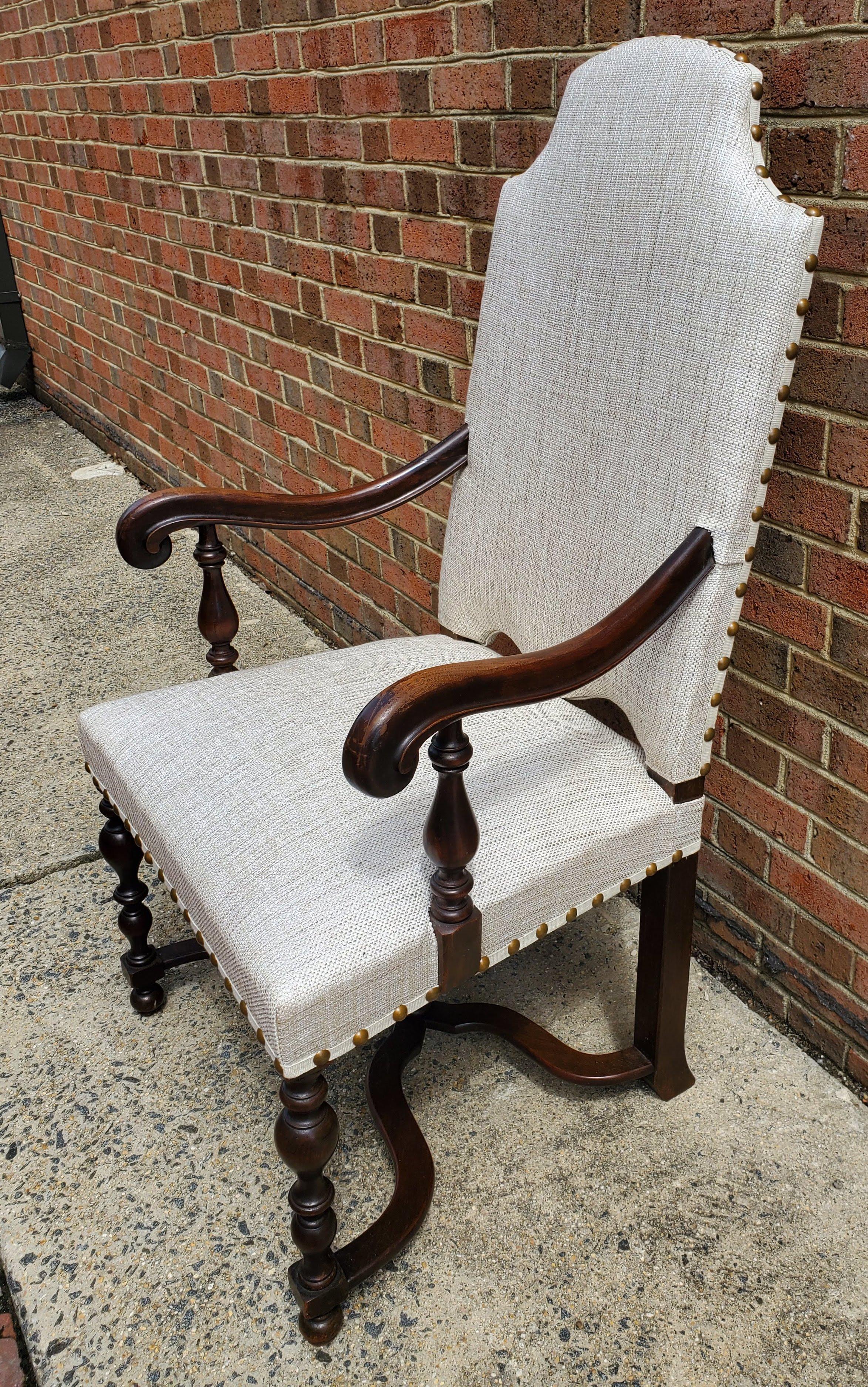 Set of Eight 19th Century Baroque Styled French Armchairs Upholstered in Linen In Good Condition In Middleburg, VA