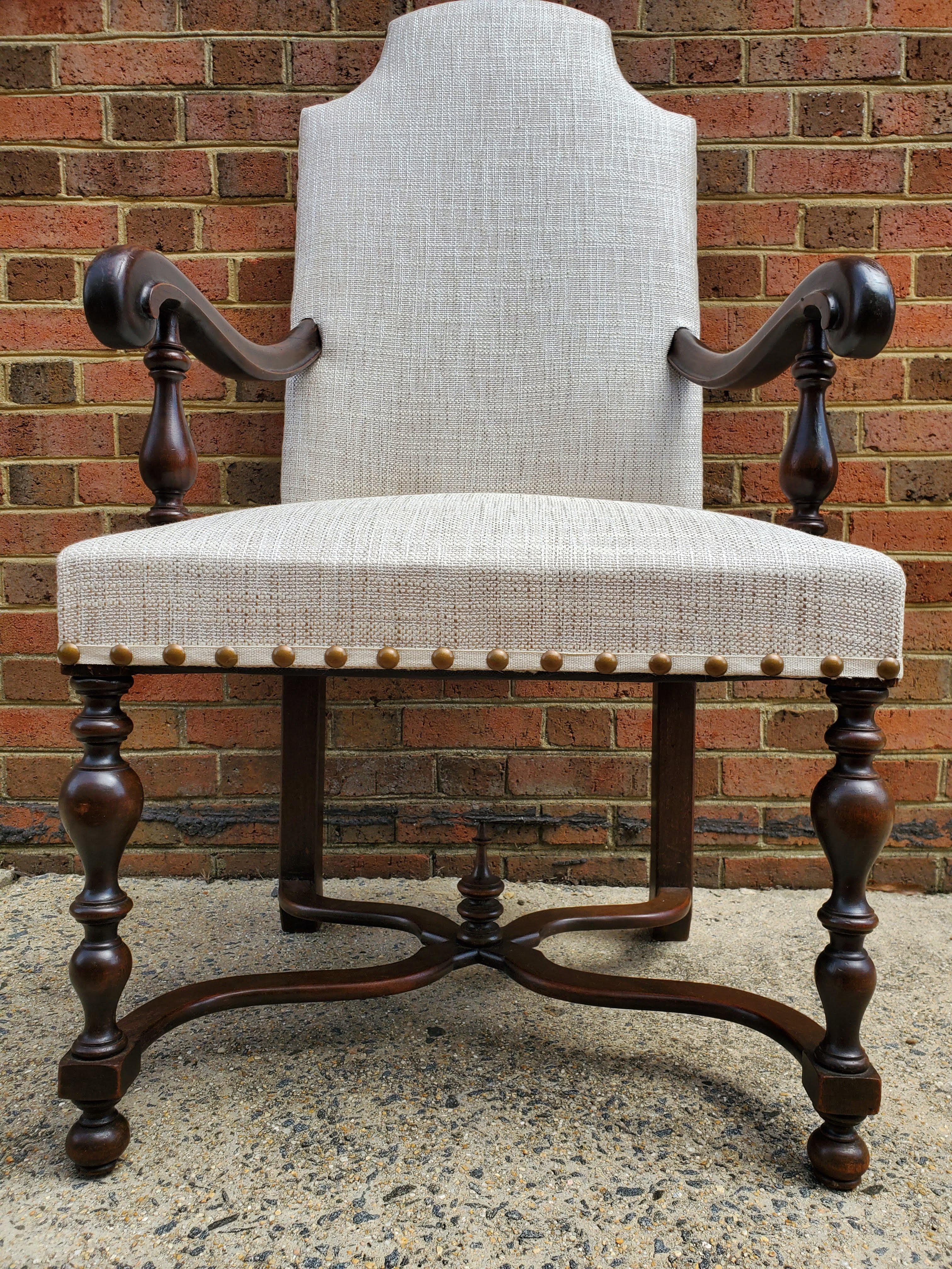 Set of Eight 19th Century Baroque Styled French Armchairs Upholstered in Linen 4