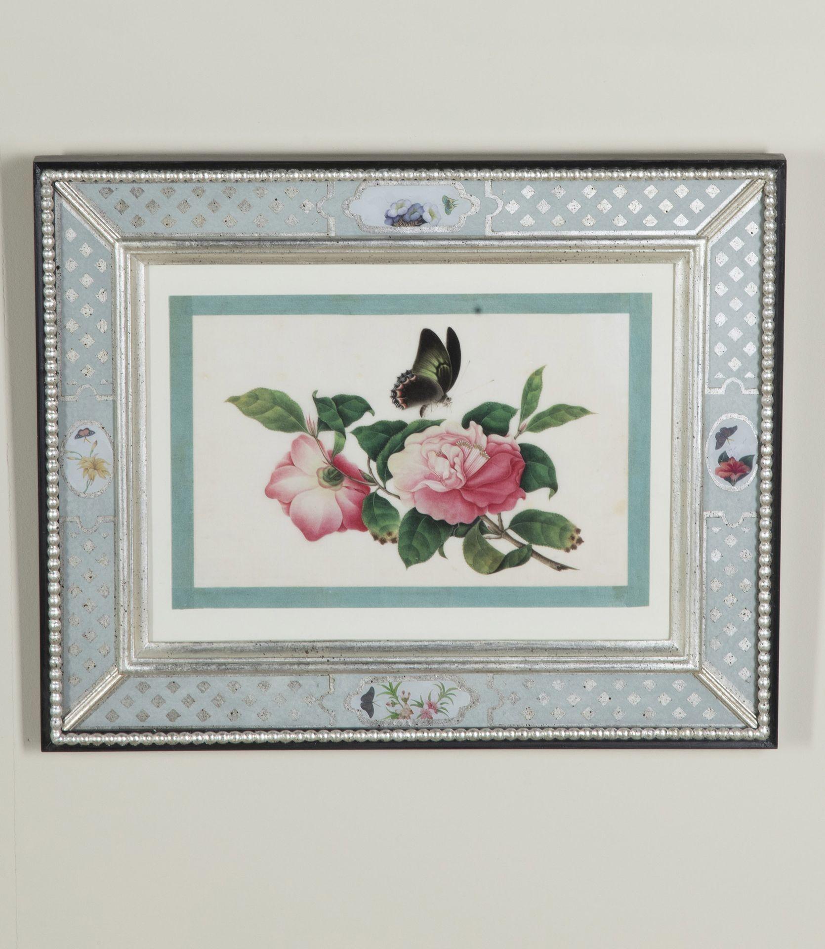 Ein Satz von acht originalen chinesischen Aquarellen aus dem 19. Jahrhundert auf Reispapier mit Blumen, Schmetterlingen und anderen Insekten. 
Aus dem Studio von Yungqua Canton - Circa 1850. Yungqua (aktiv Mitte des 19. Jahrhunderts) war ein