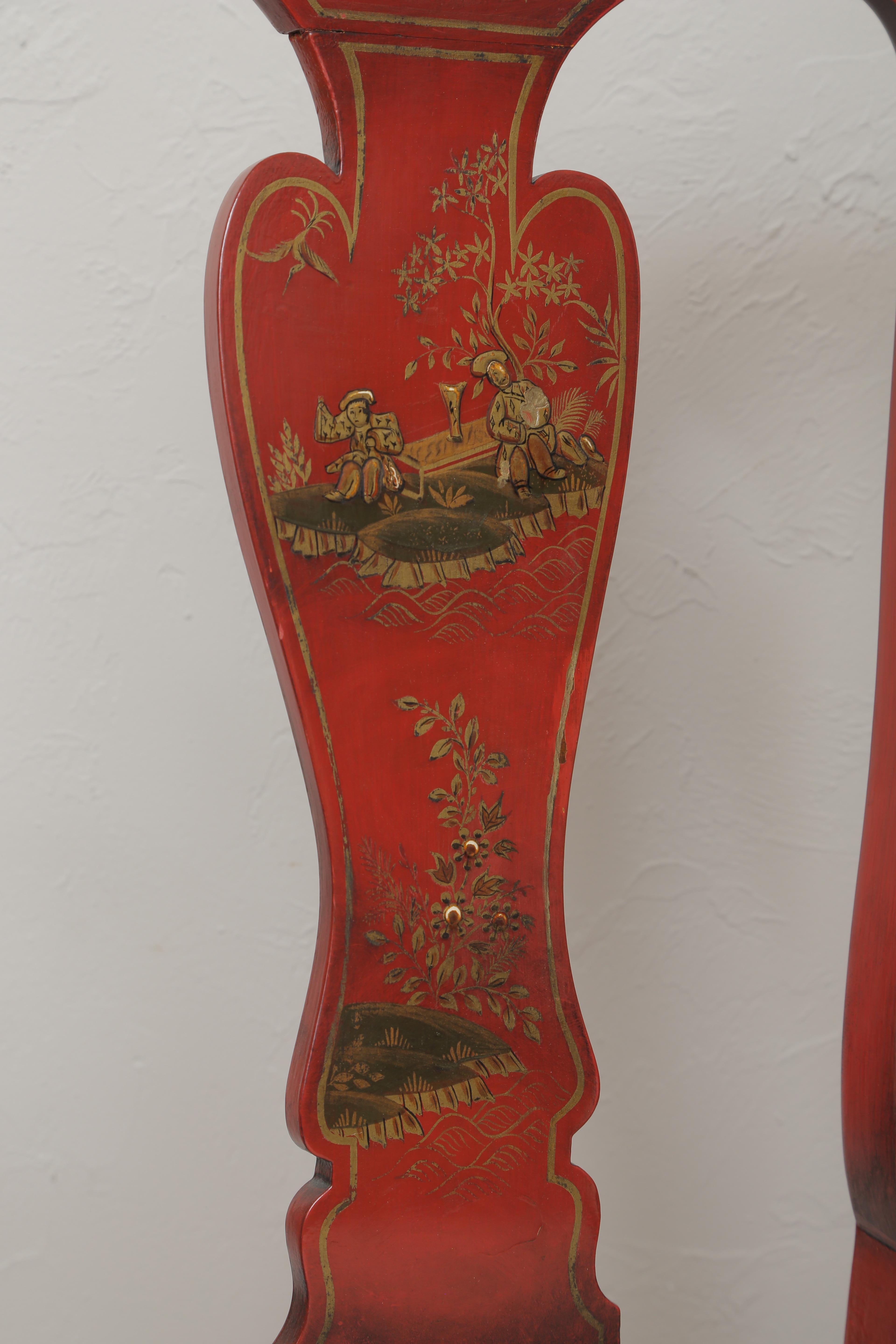 Set of Eight Lacquered Red Chinoiserie Dining Chairs For Sale 5