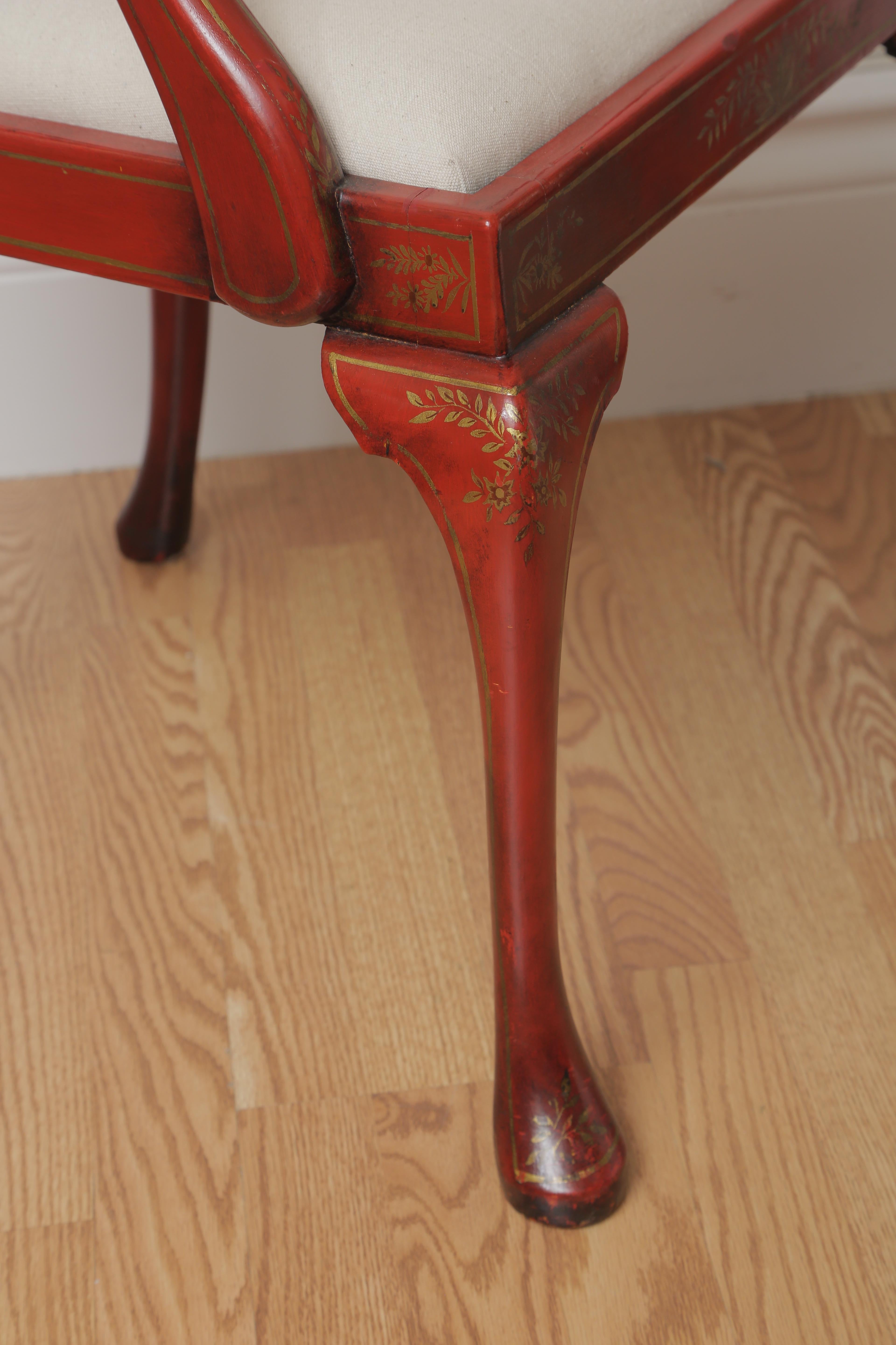 Set of Eight Lacquered Red Chinoiserie Dining Chairs For Sale 7