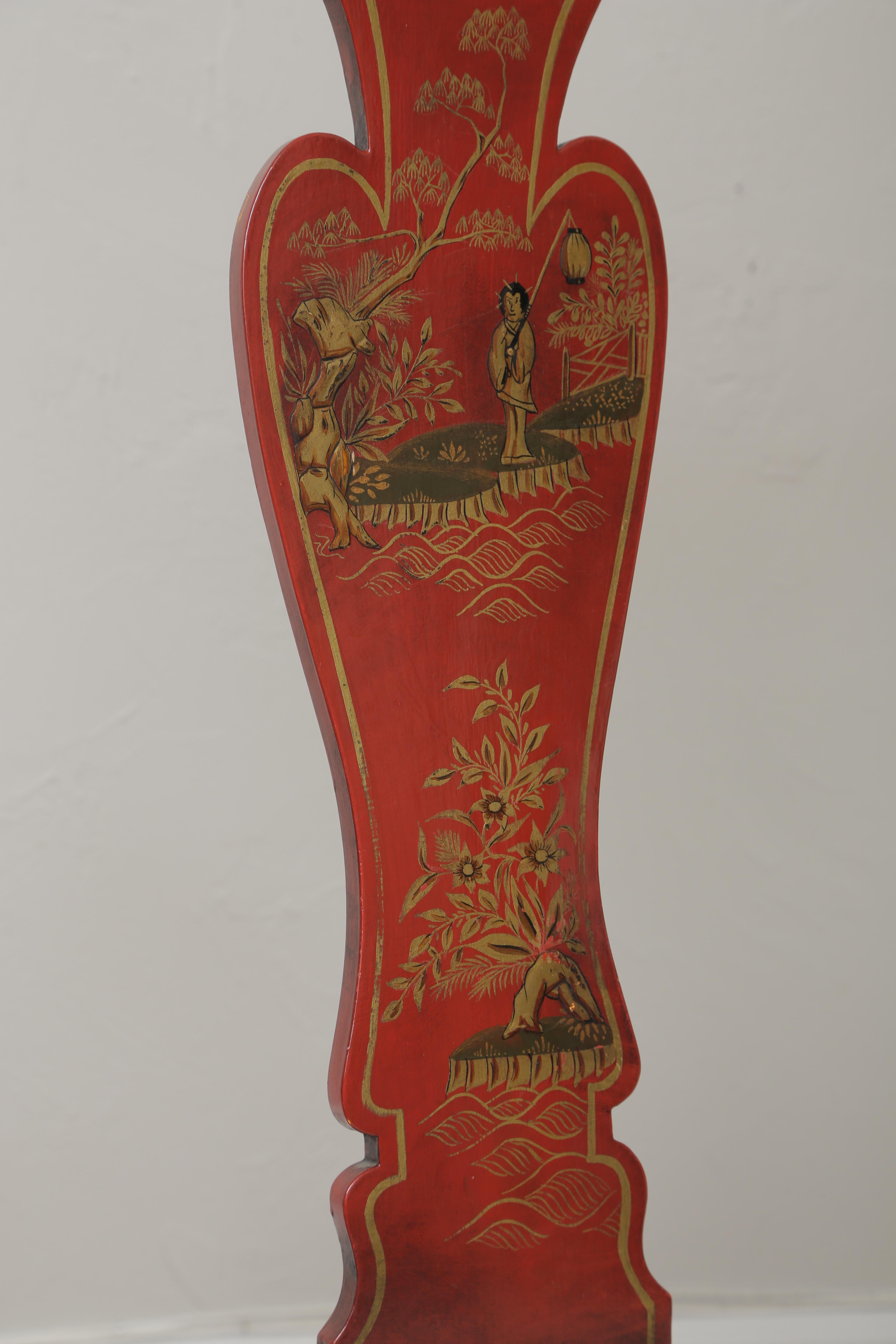Set of Eight Lacquered Red Chinoiserie Dining Chairs For Sale 12