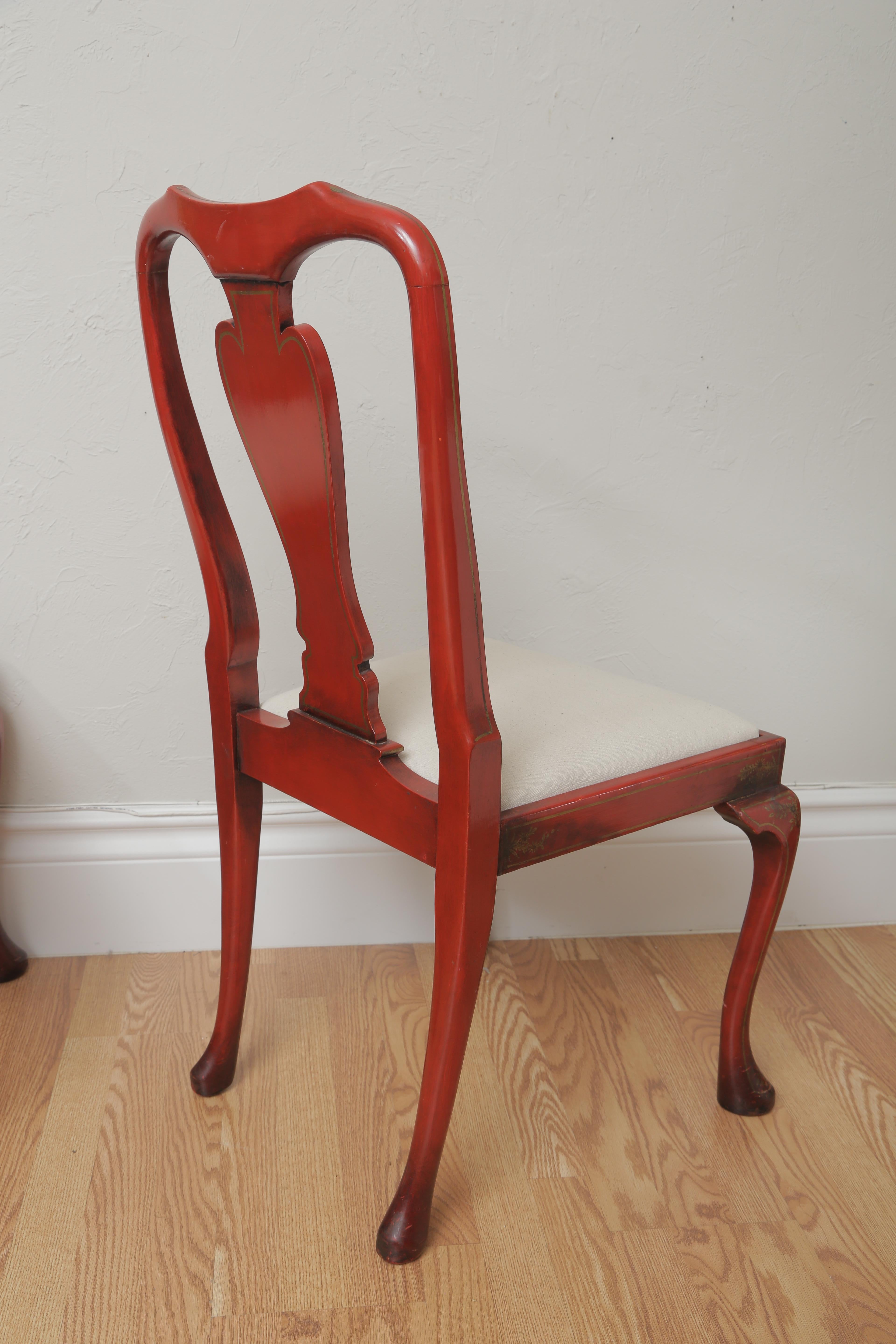 Set of Eight Lacquered Red Chinoiserie Dining Chairs For Sale 2